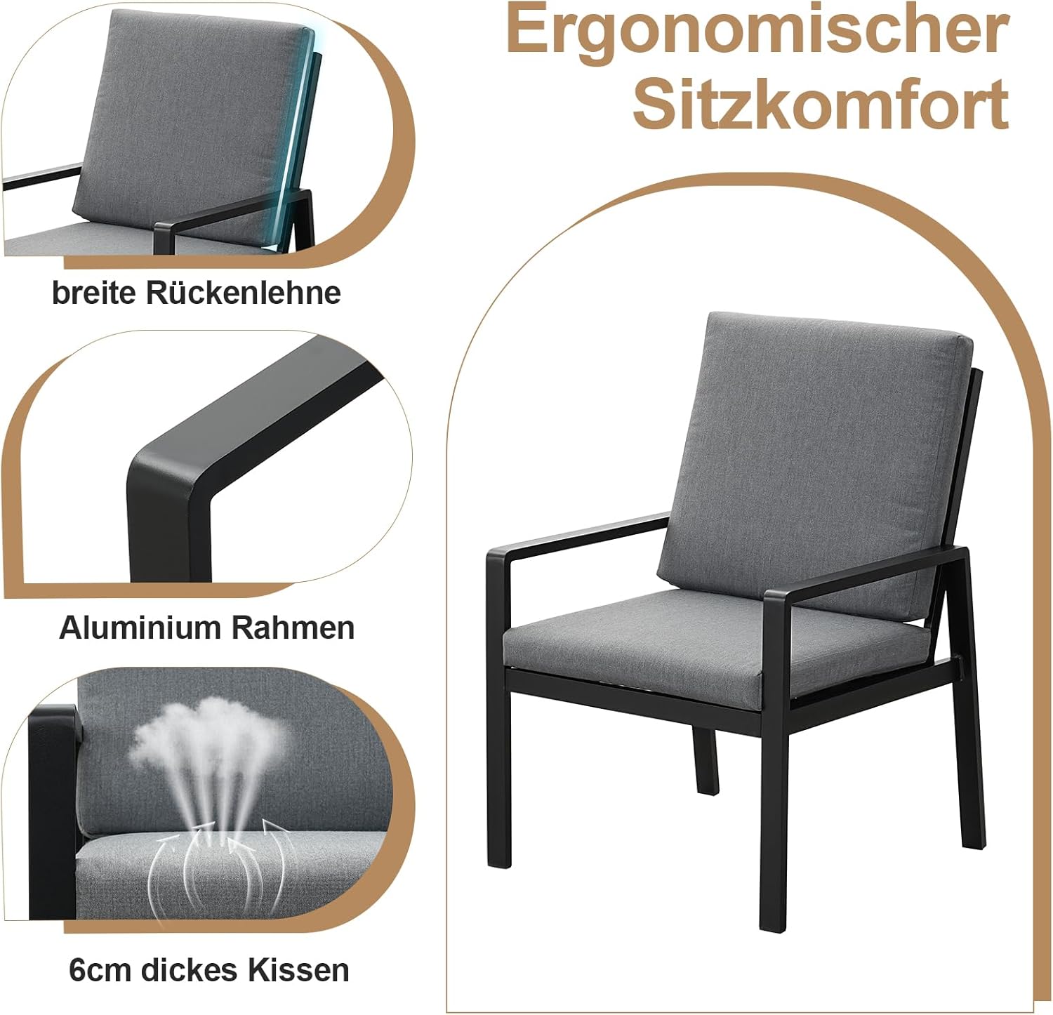 GLP Gartenlounge-Set Garten-Essgruppe, (Gartenmöbel Set, 7-TLG., 6 Sessel, 1 Esstisch, inkl. Auflagen, Aluminium), Wetterfest Gartenlounge Set, 9400-P1+P2