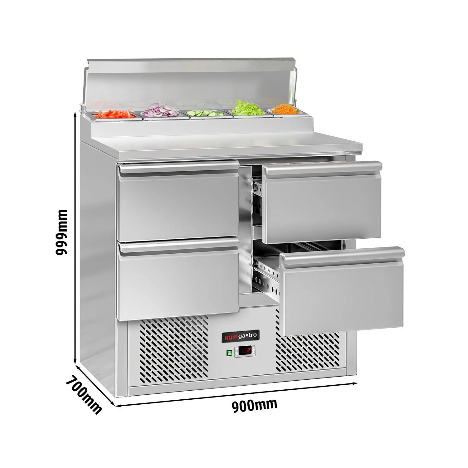 Saladette Mini ECO - 900x700 mm - 4 skuffer - med lokk - for 5x GN 1/6 beholdere