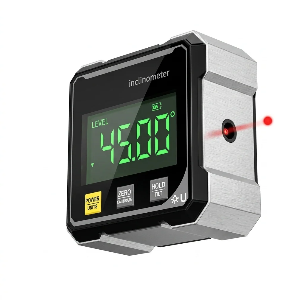 Digitales Winkelmessgerät mit Laser-Referenzlinie | Magnetischer Neigungsmesser ±0,2° Präzision | Beleuchtetes LCD-Display