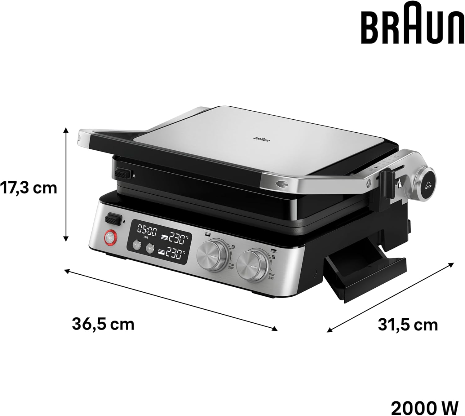 Braun MultiGrill 9 CG 9047 Kontaktgrill mit Grill-, Flach- und Waffelplatten, Grillpositionen: Kontakt, BBQ, Ofen, Spülmaschinenfeste Platten, Fettauffangschale, 230° Höchsttemperatur, Boost-Funktion