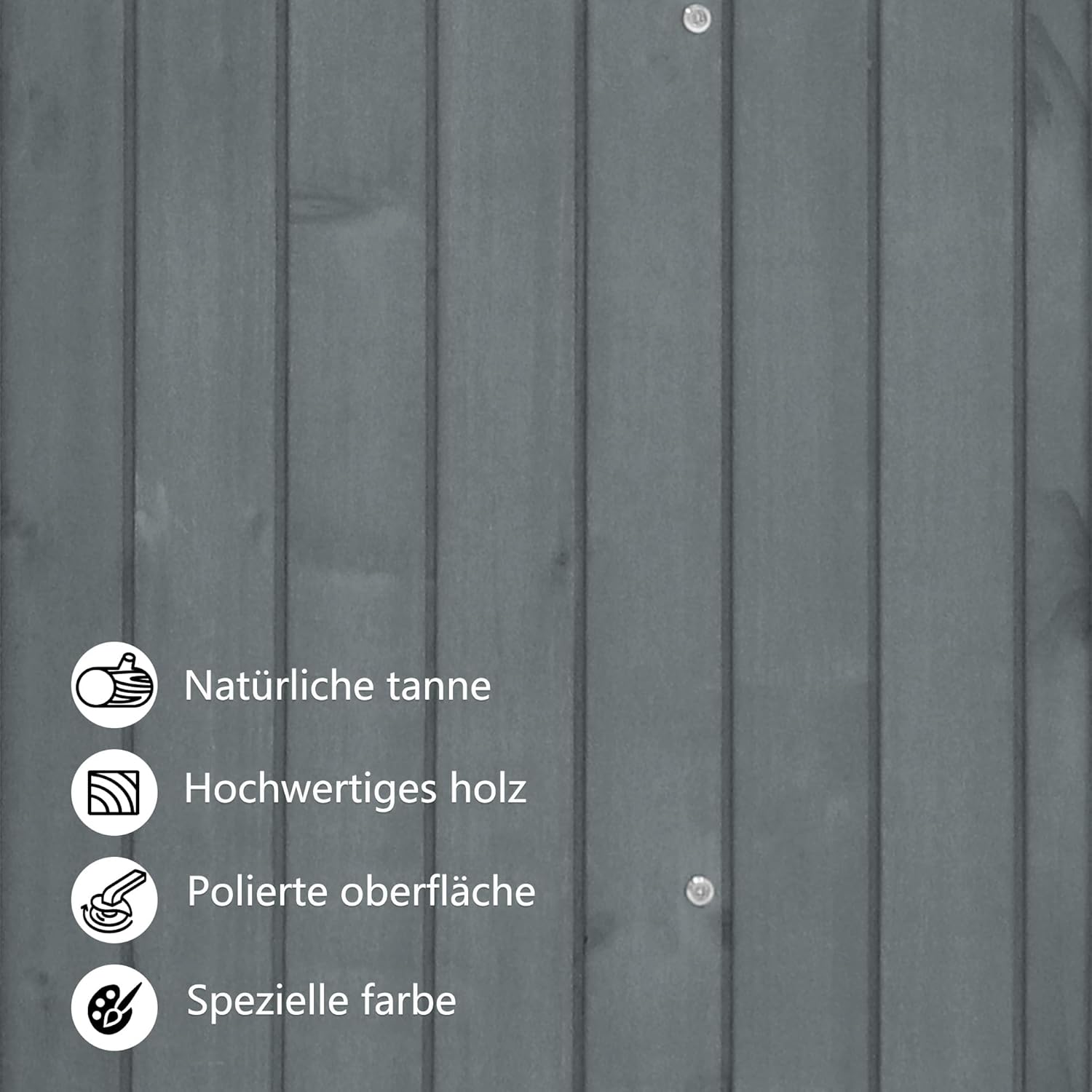 Su & Chan Legence Holzgerätehaus mit großem Stauraum, wetterfester Geräteschuppen mit Zwei Ablagen, vielseitiger Gartenschrank für Werkzeuge und mehr, 124 x 46 x 174 cm, Grau