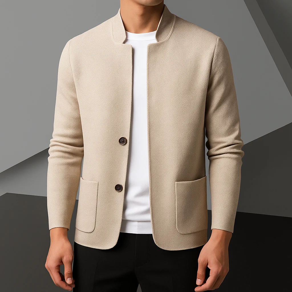 Strukturierte Strickjacke mit Stehkragen f��r Herren