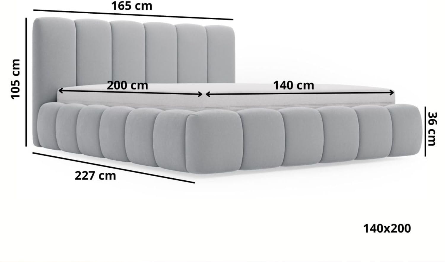 GRAINGOLD Cloud Bett 140x200, Polsterbett mit Bettkasten, Polsterbett mit Stauraum, Samt, mit Lattenrost, mit Kopfteil, ohne Matratze (Braun, 140x200)