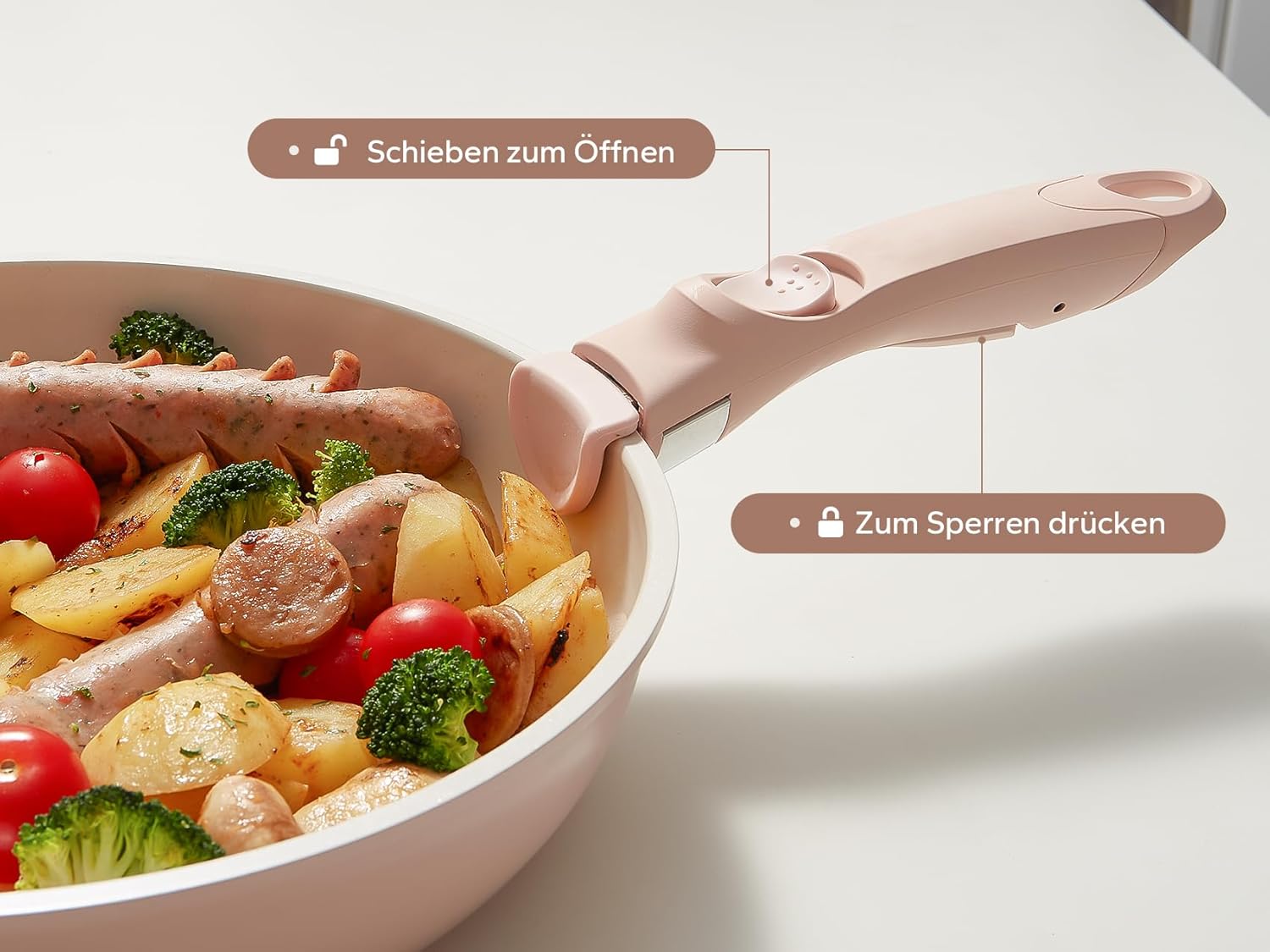 Redchef Topfsets Pfannenset 16-Teilig Antihaft-Keramik-Kochgeschirr-Set mit Abnehmbaren Griffen, Pfanne 20/26cm, Tiefe Bratpfanne 26cm, Topf 18/20cm, Stapelbar Topfset Für alle Herdarten, Ofenfest