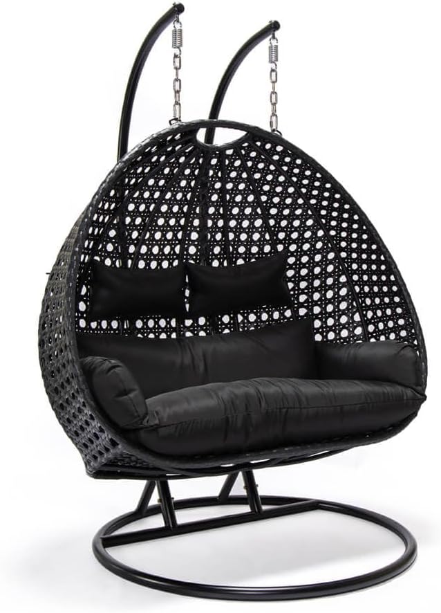 Home Deluxe - Hängesessel Twin - Schwarz, Höhe 195 cm - inkl. Regenabdeckung, Gestell, Sitz- und Rückenkissen I Polyrattan Hängestuhl Gartenschaukel Hängekorb