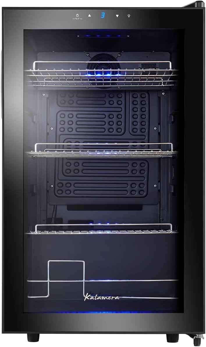Kalamera Getränkekühlschrank, Bierkühlschrank mit Touch-Bedienfeld, 3-18°C Kühlzone, Flaschenkühlschrank 86 Liter, Blaue LED-Innenbeleuchtung, 41 dB, KRC-86GE
