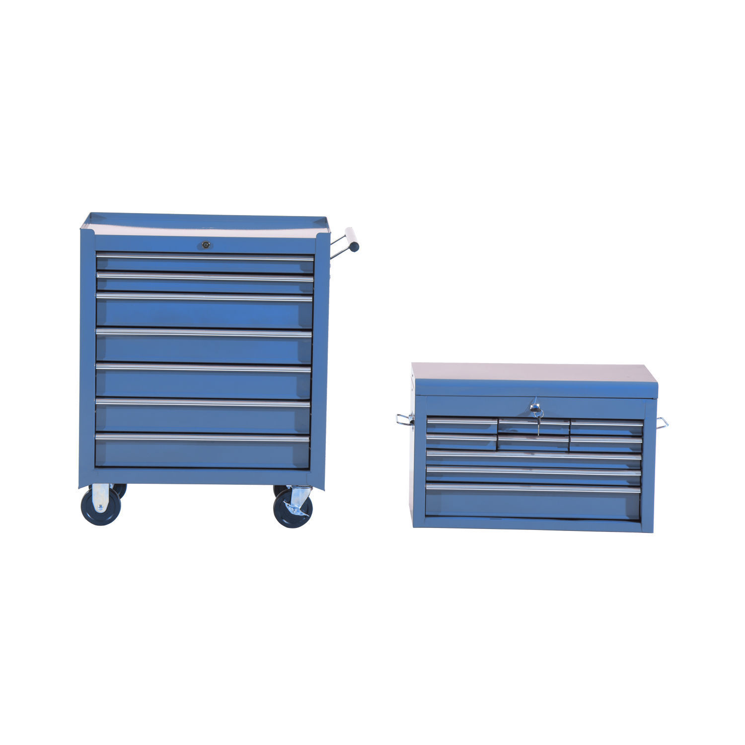 ? mobiele werkplaatswagen gereedschapswagen met wielen & slot gereedschapswagen wagen met wielen gereedschapskist, afsluitbaar met 16 schuifladen, blauw