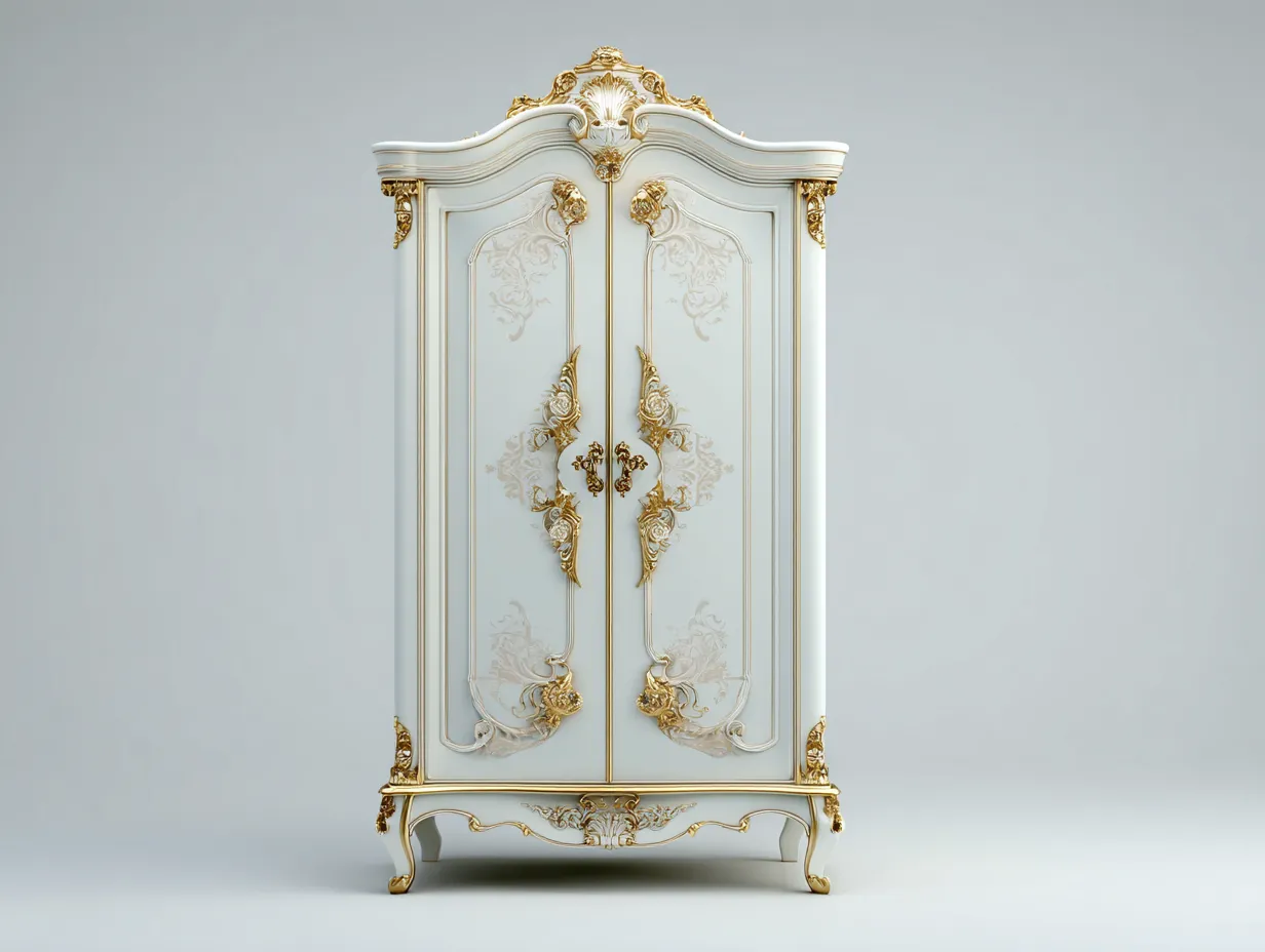 Kleiderschrank-Holz-Metall-170 x 59 x 212 cm-Weiß-Gold-Klassischer Stil