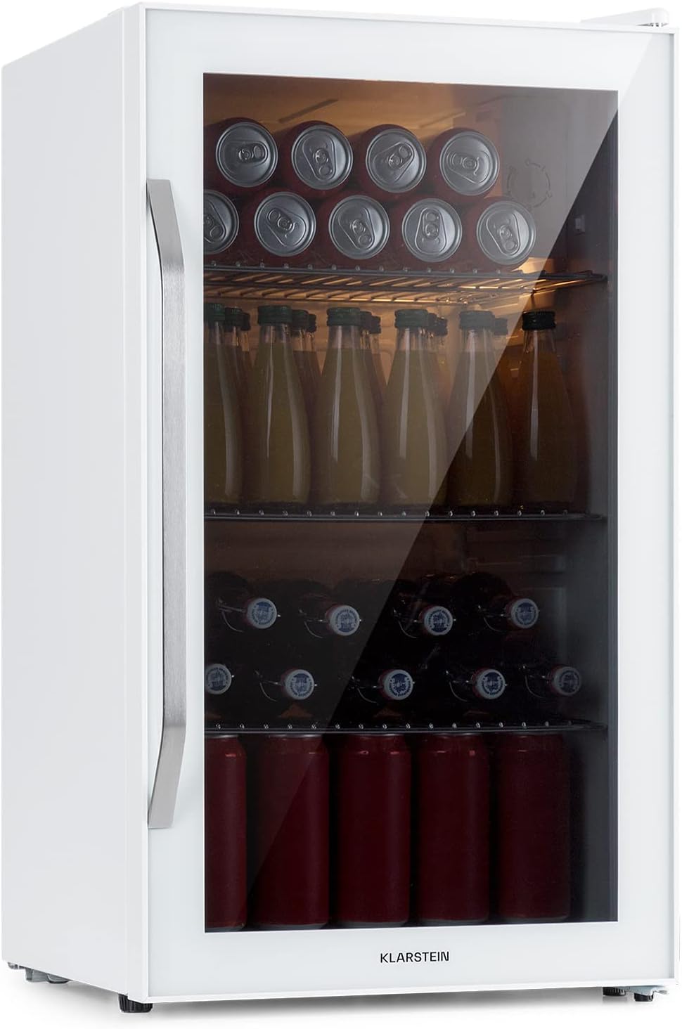 Klarstein Mini Kühlschrank mit Glastür, für Zimmer, Getränkekühlschrank mit Verstellbaren Ablagen, Kleiner Kühlschrank 80 Liter, Indoor/Outdoor, Leise