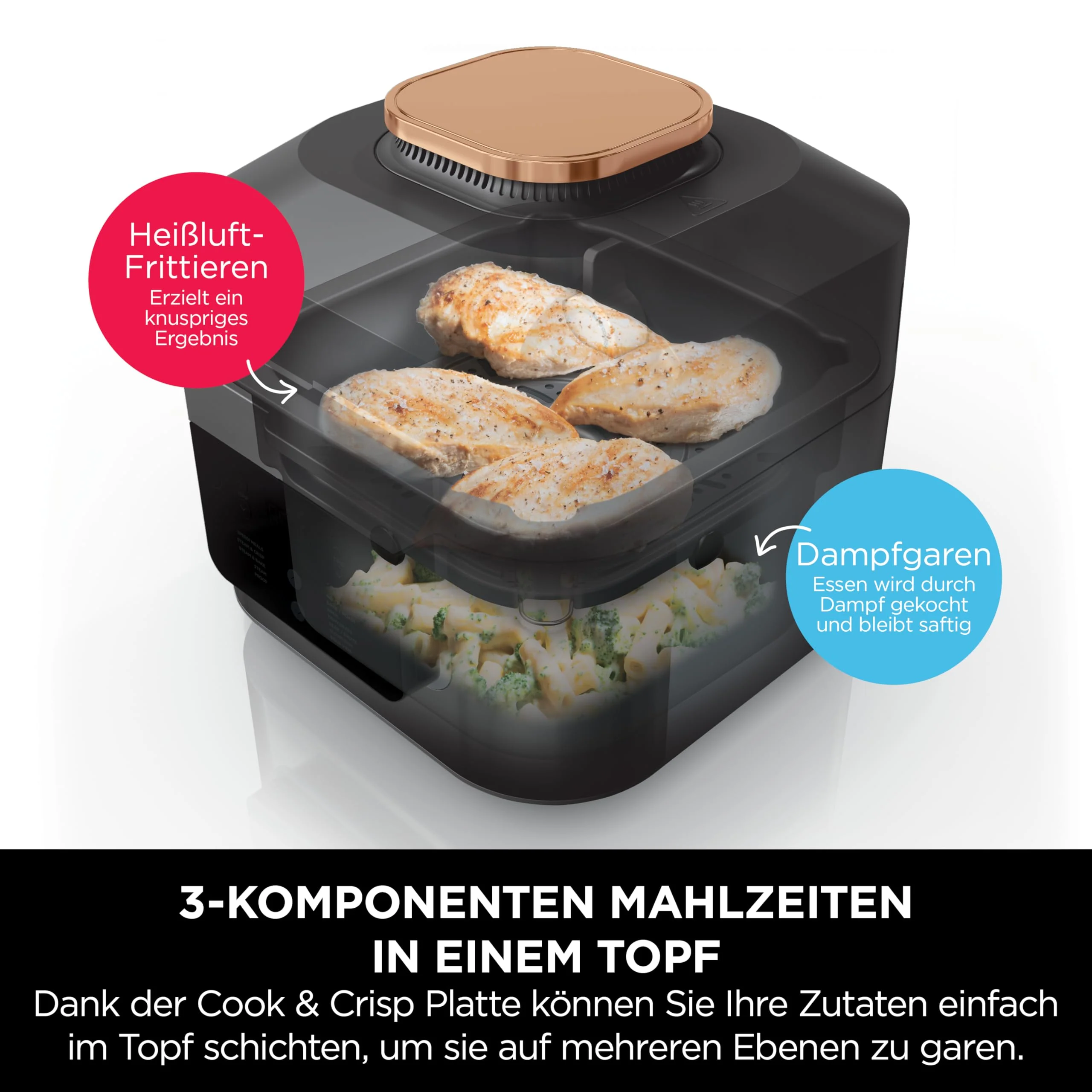 2025 Ninja Speedi Multikoker, 5,7L, 10-in-1 Multikoker, Airfryer, Slow Cooker, Grillen, Bakken, Zwart & Koper ON400EUCP