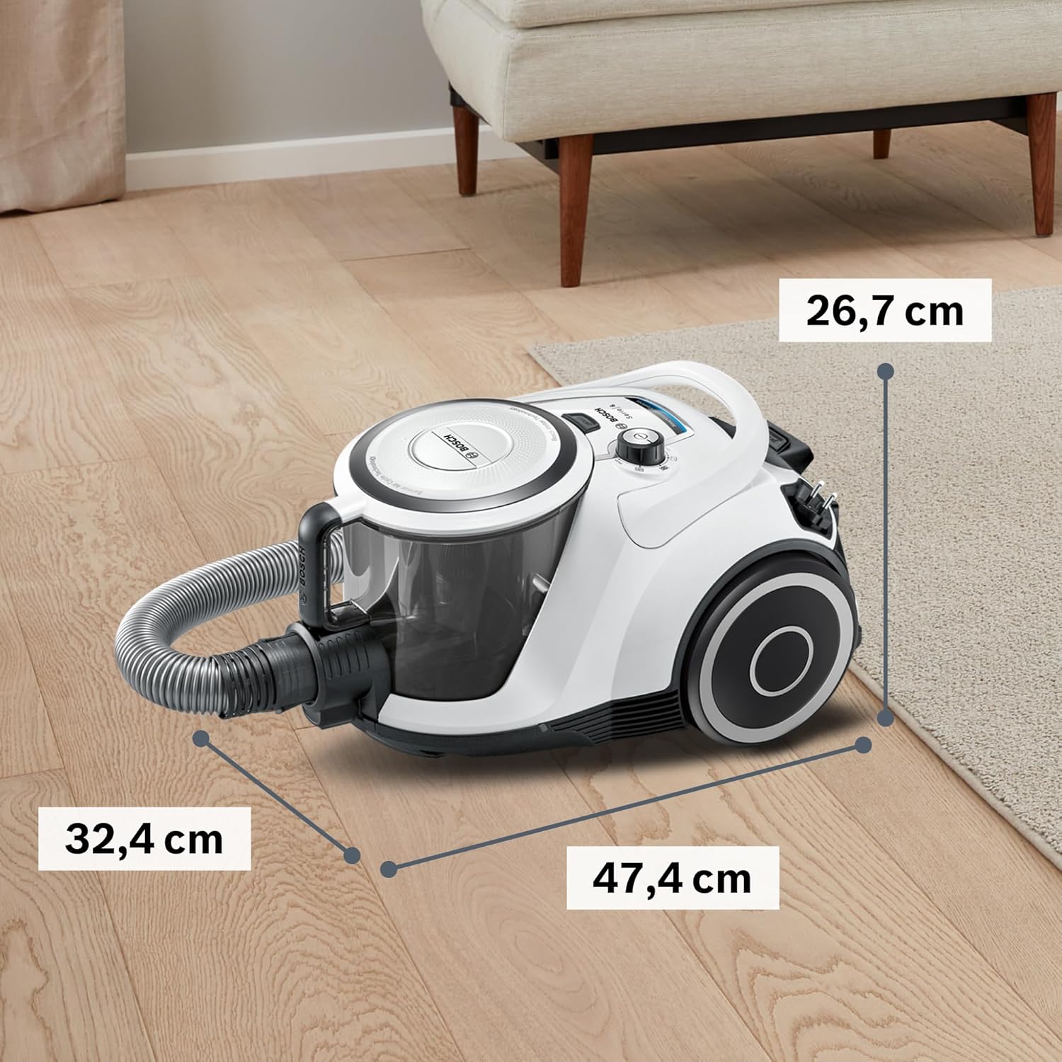 Bosch Staubsauger beutellos Serie 6 BGC41X36, Bodenstaubsauger, ideal für Allergiker, Hygiene-Filter, Bodendüse für Parkett, Teppich, Fliesen, Starke Saugleistung, leise, 700 W, blau