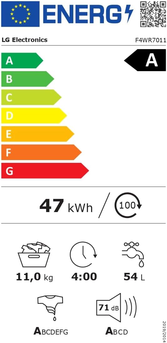 LG F4WV7080, Klasse A, Frontlader-Waschmaschine 8 kg, 1400 U/Min, AI Direct Drive, Wi-Fi, Tiefenreinigung mit Dampf, Große Kapazität, TRIPLE A, Außentür aus Sicherheitsglas, 62 x 60 x 85 cm ꟷ Weiß