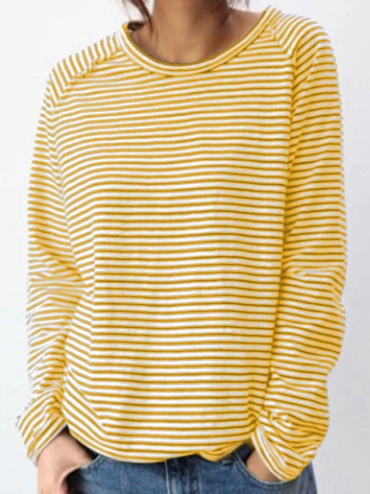 Gestreiftes Longsleeve Damen | Bequemes Langarmshirt mit Rundhals | Locker sitzendes Sweatshirt im maritimen Streifen-Look