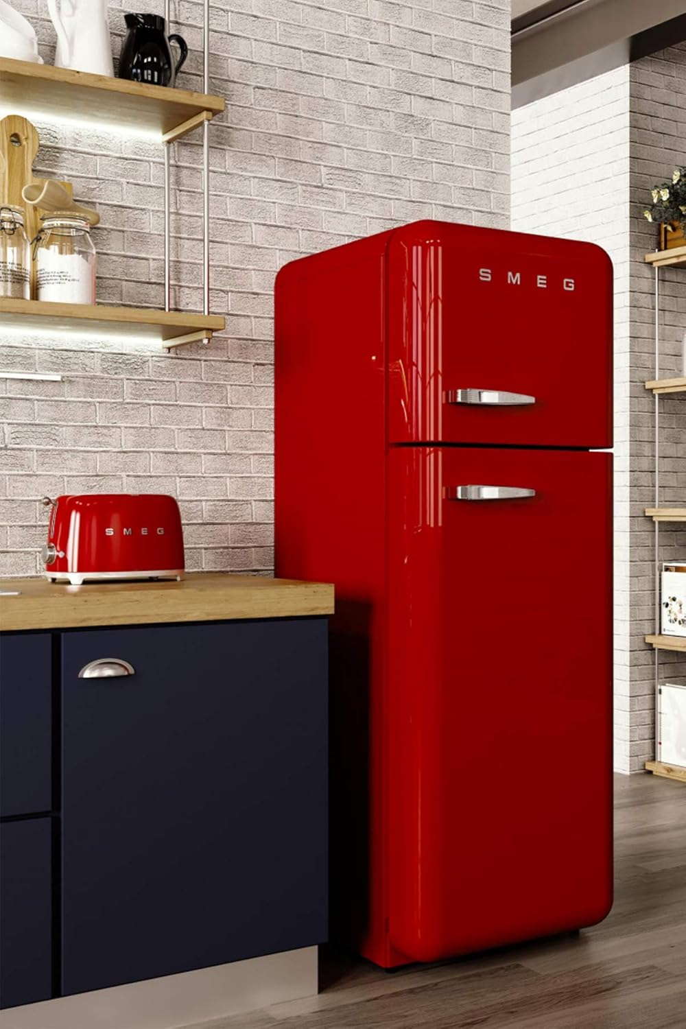 Smeg, 2x2 TSF01RDEU -Toaster, 2 Schlitze für 2 Scheiben, 6 Vergoldungsniveaus, Heizfunktion, Abtau- und Bagel- Funktion, Sammelschublade, 950W, Rot