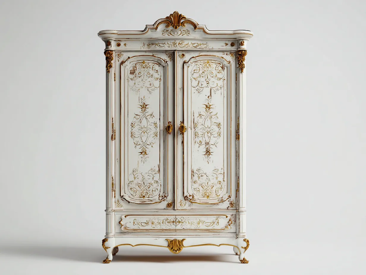 Kleiderschrank-Holz-Metall-176 x 58 x 210 cm-Weiß-Gold-Klassischer Stil