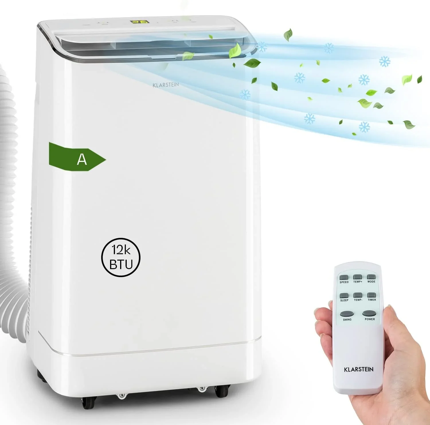 Klarstein Mobile Klimaanlage mit Abluftschlauch, 3-in-1 Klimager?t mit Ventilator, Luftentfeuchter & Nachtmodus, Kleine & Portable Klimaanlage f��r Wohnung & B��ro, 12000 BTU Niedrig Verbrauch