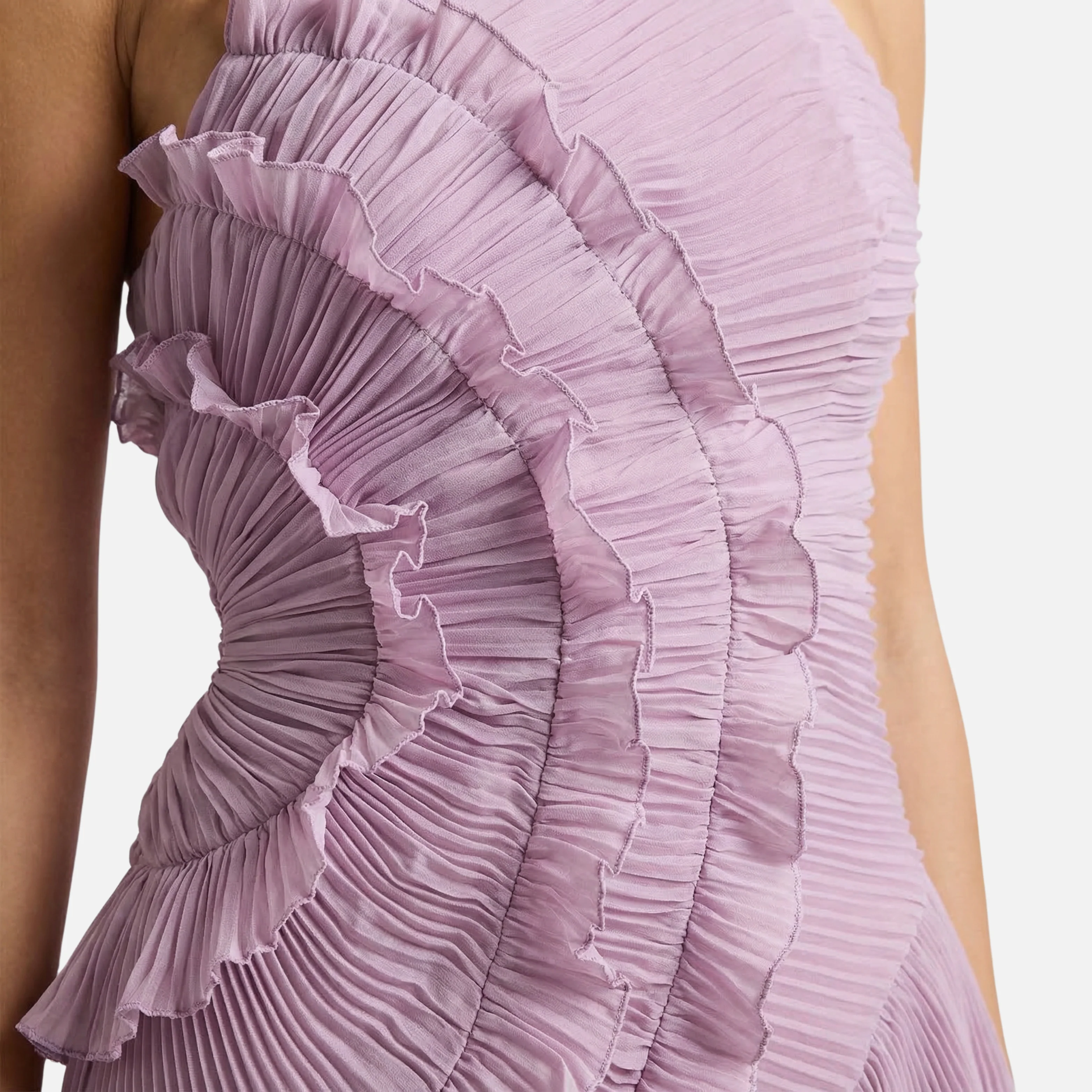 Plissiertes Chiffon-Maxikleid mit R��schen-Overlay f��r Damen