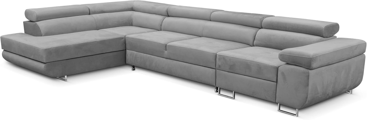 KREATIVE FURNITURE & DESIGN Ecksofa Links 343x88x203 cm - Sofa mit Schlaffunktion - Geräumig Eckcouch - Couch L Form - Wohnlandschaft L-Form Perfekt Für Ihr Zuhause Hellgrau Links