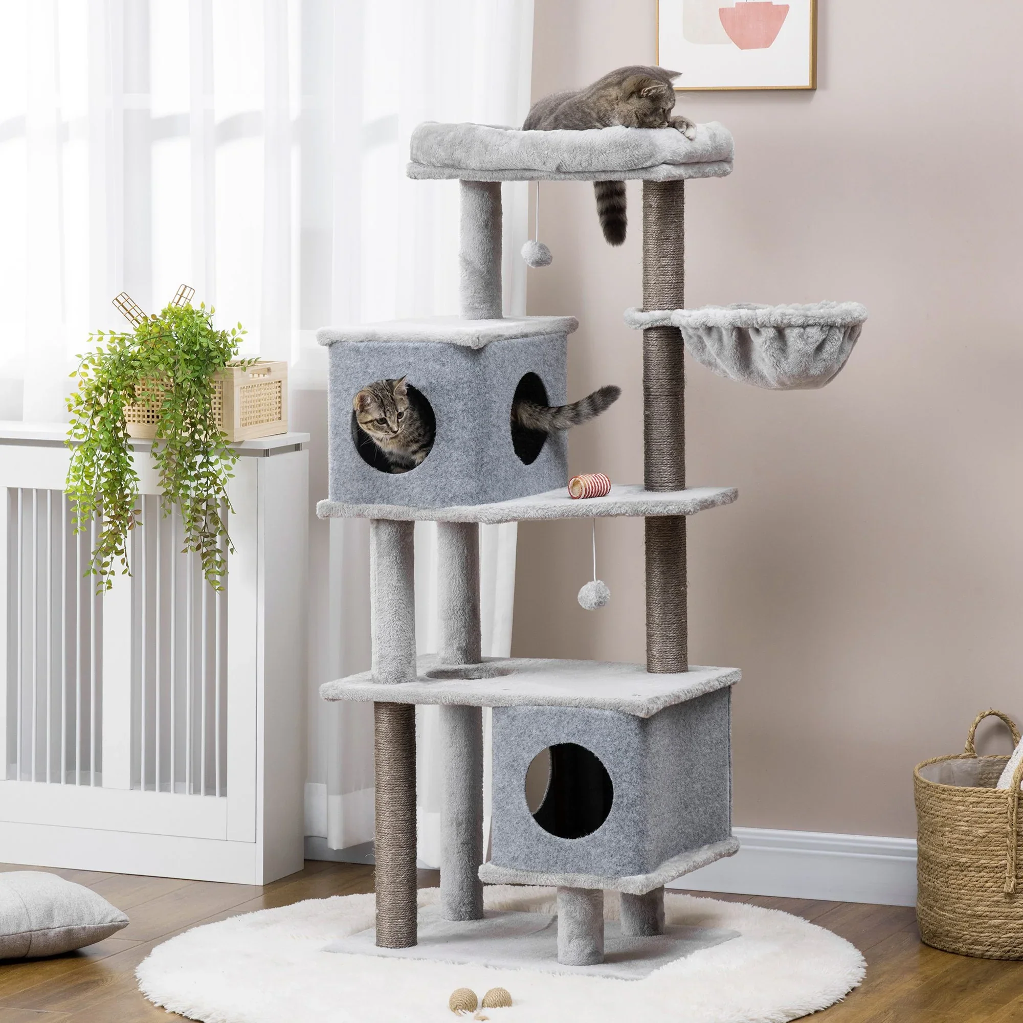 PawHut Krabpaal Kattenholen Plateaus Speelbal Krabpalen