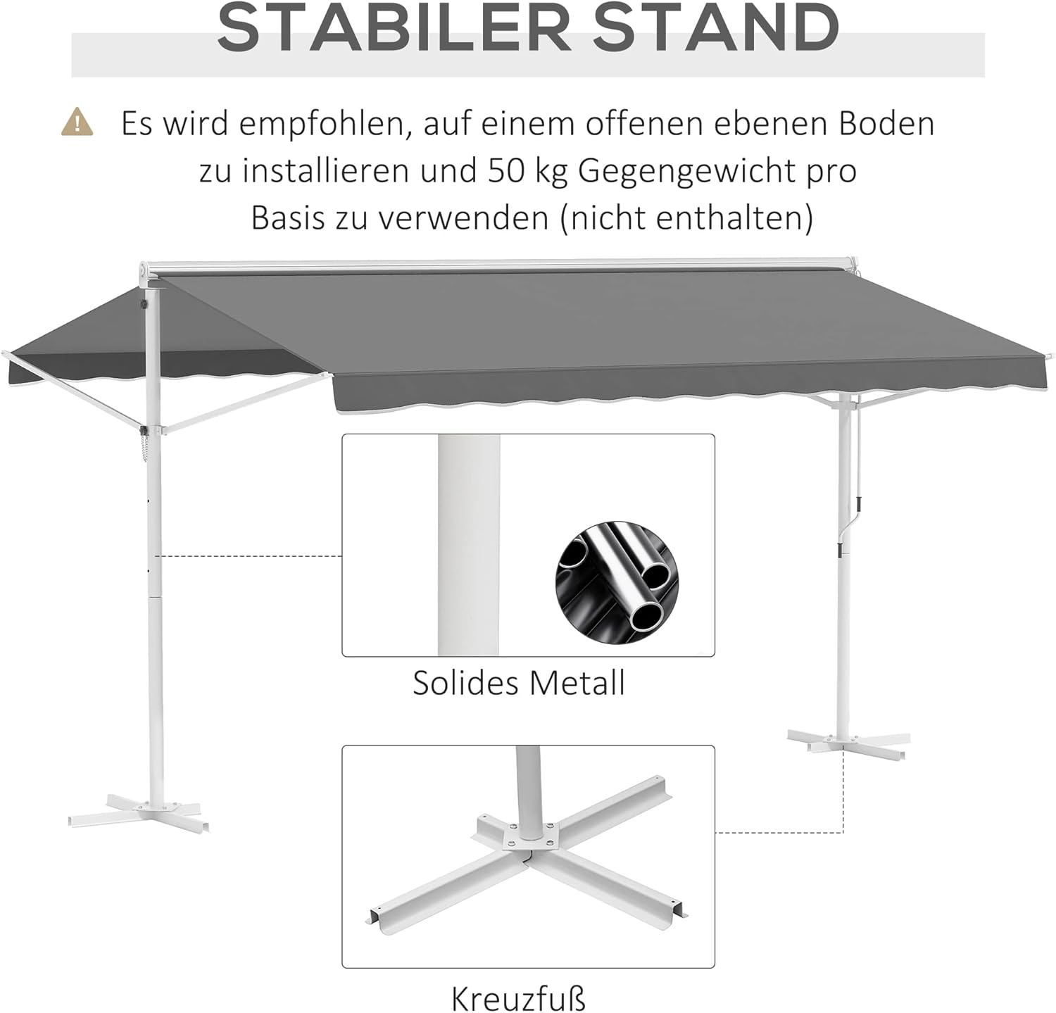 Outsunny Standmarkise Markise 4,5 x 3,4m Terrassenüberdachung Gartenmarkise mit Faltarm Kurbel Terrasse Grau Alu Metall