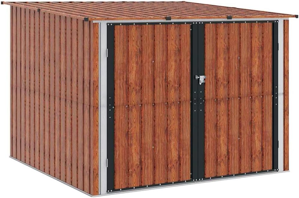 Fahrradschuppen 3 Stück Braun 215 x 206 x 157 cm Metall Gartenhaus Aufbewahrung Geräteschuppen Wetterfester Stauraum mit Sicherheitsschloss für Fahrräder und Zubehör