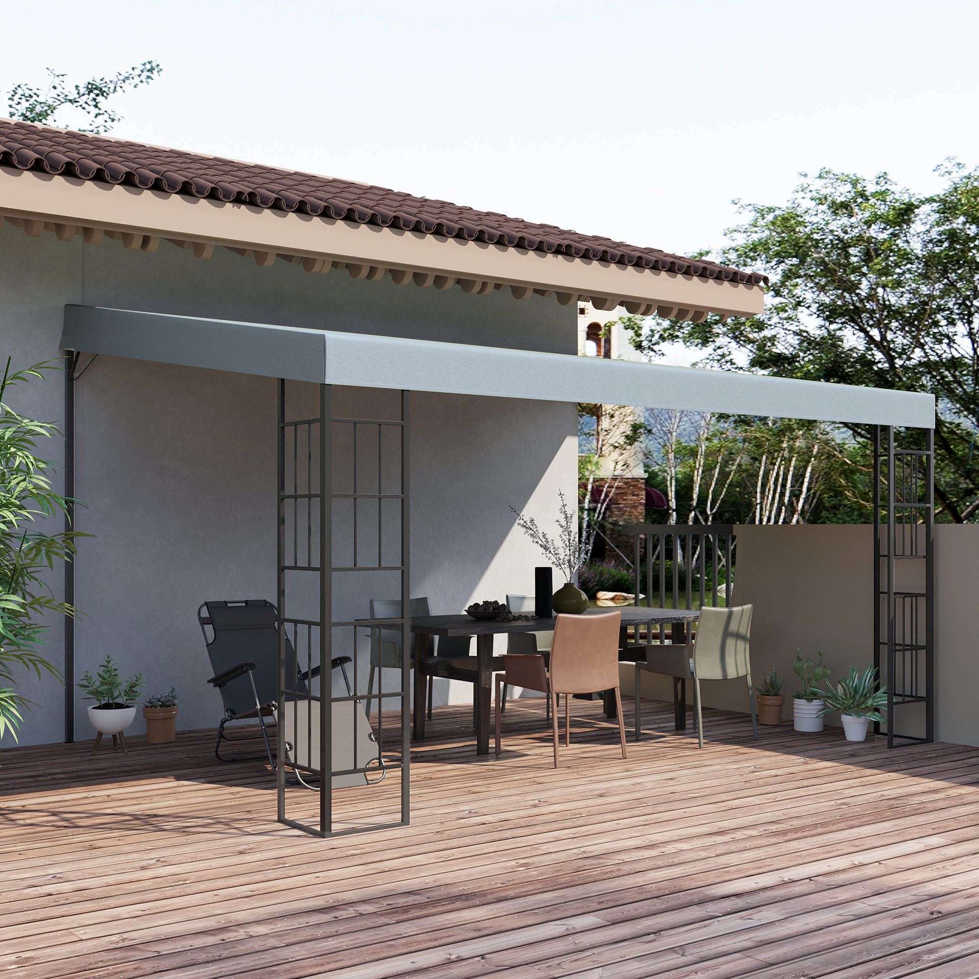 hellend dak pergola grijs+zwart 4 x 3 x 2.5m