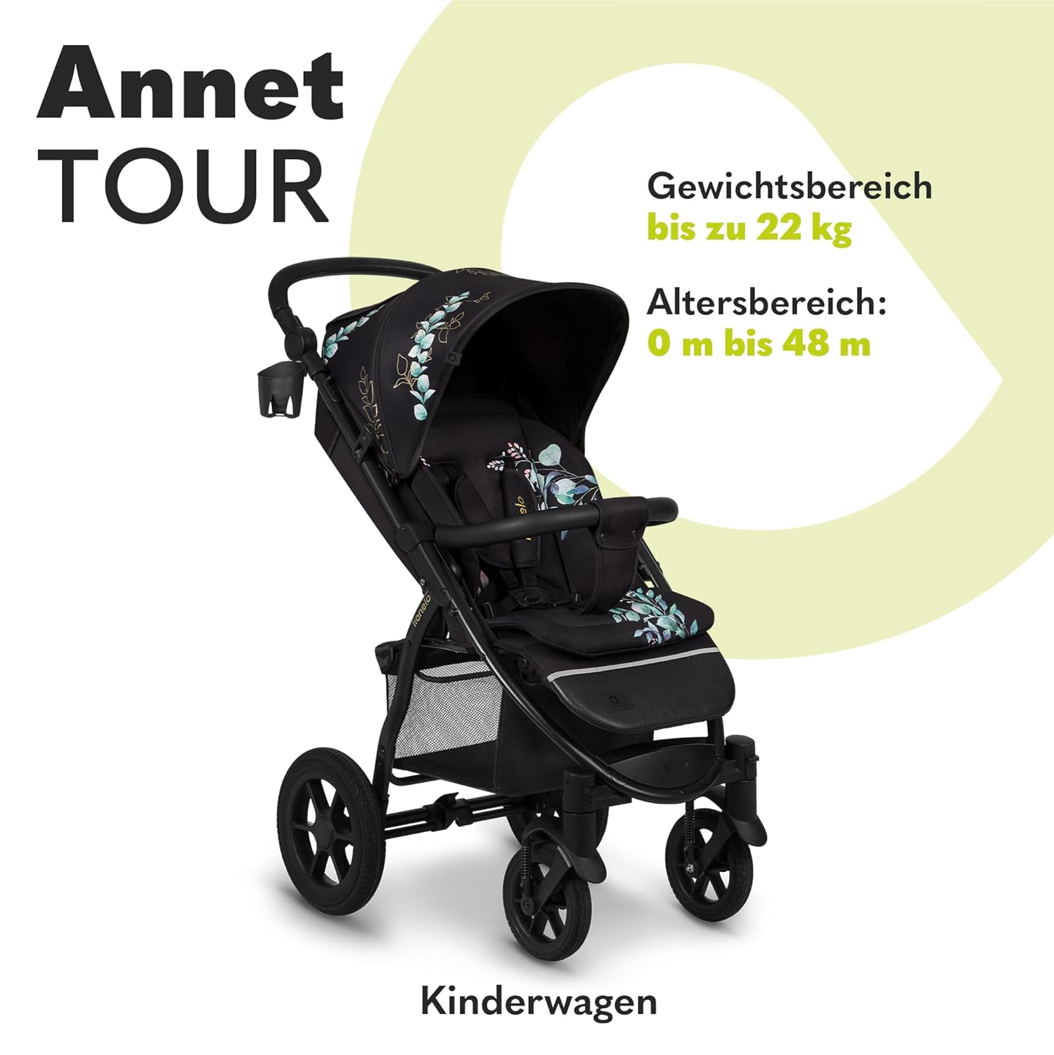 LIONELO Annet Plus Buggy bis 22 kg mit Liegefunktion, Kinderwagen klein zusammenklappbar mit Zubehör, Eva-Schaum-Räder, Moskitonetz, Fußdecke Getränkehalter, Korb