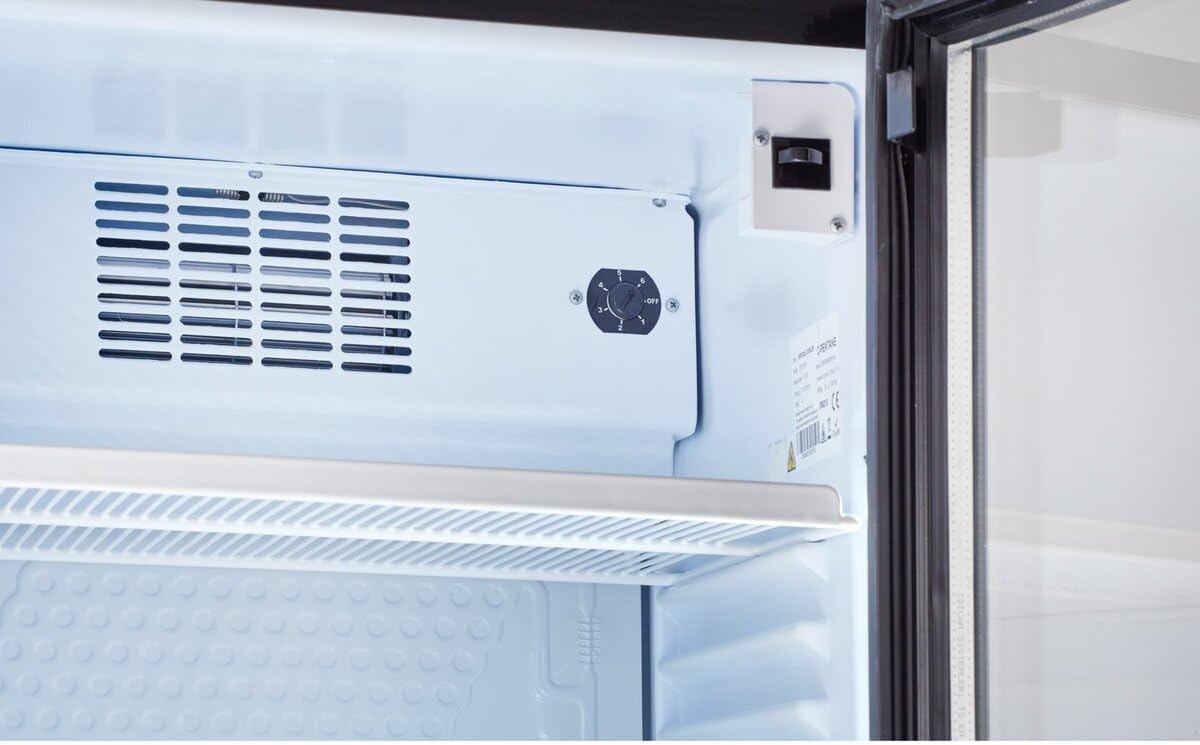 GastroHero Getränkekühlschrank Profi 382 für die Gastronomie, Made in Europe, 4 verstellbare Einlegeböden, 382 Liter Kühlraumvolumen, Kühlschrank mit Glastür, Abschließbar, Gastronomiebedarf, Schwarz