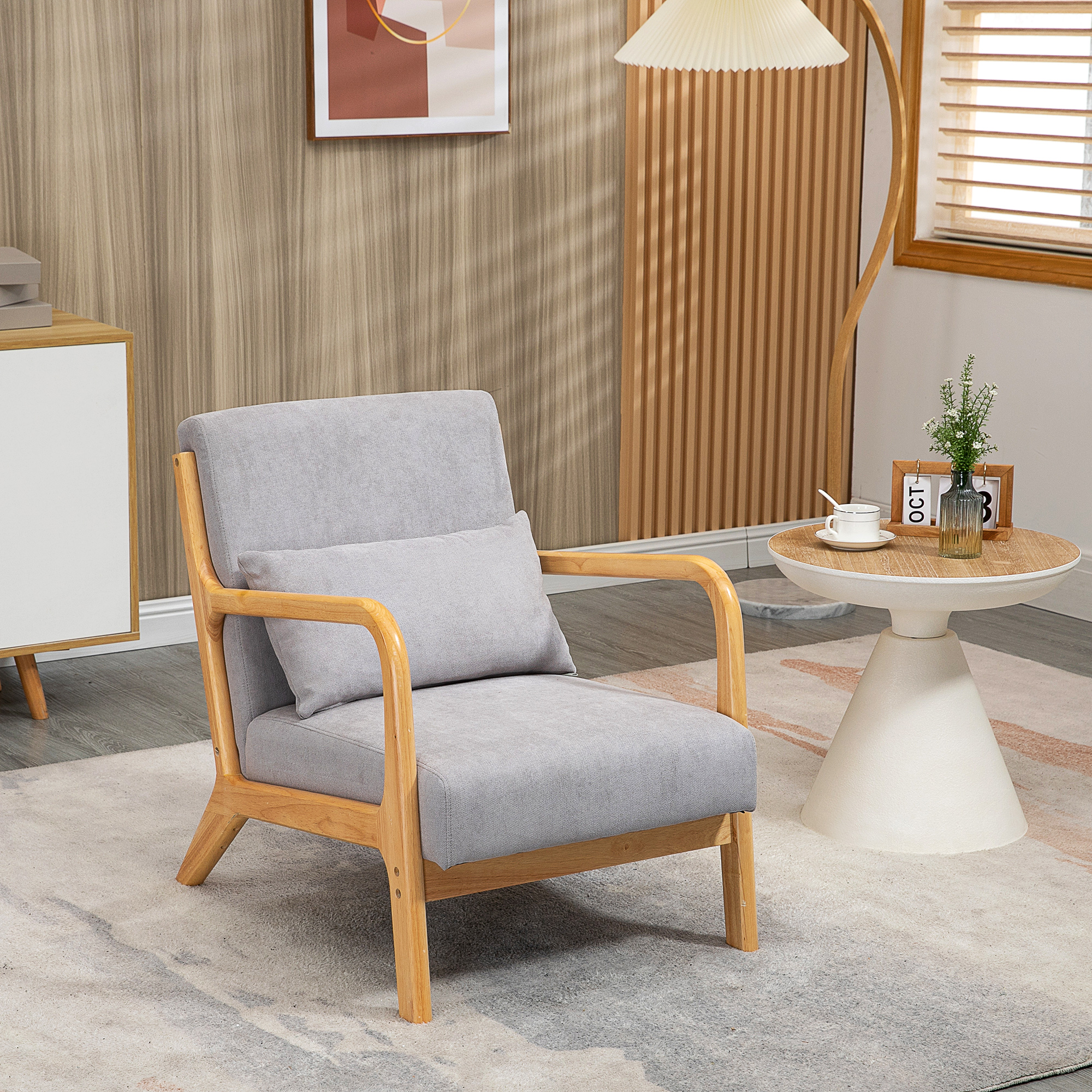 Elegante Loungefauteuil met Houten Frame en Schuimvulling, Fluweelachtig, voor Woonkamer, Slaapkamer, Grijs