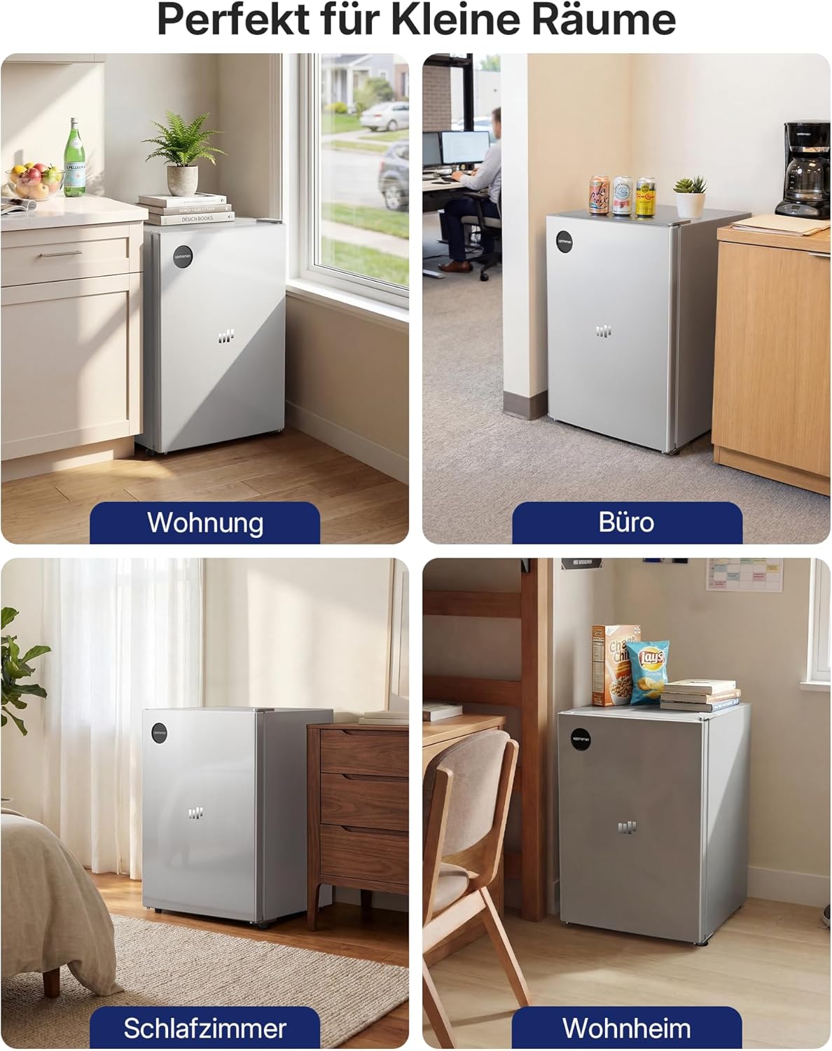 Upstreman 71L Kühlschrank Ohne Gefrierfach, 1-10°C 7-stufige Temperaturregelung, LED-Beleuchtung,40 dB Leise, Energiesparender Vollraumkühlschrank für Schlafzimmer Büro Küche, CR71-Silber