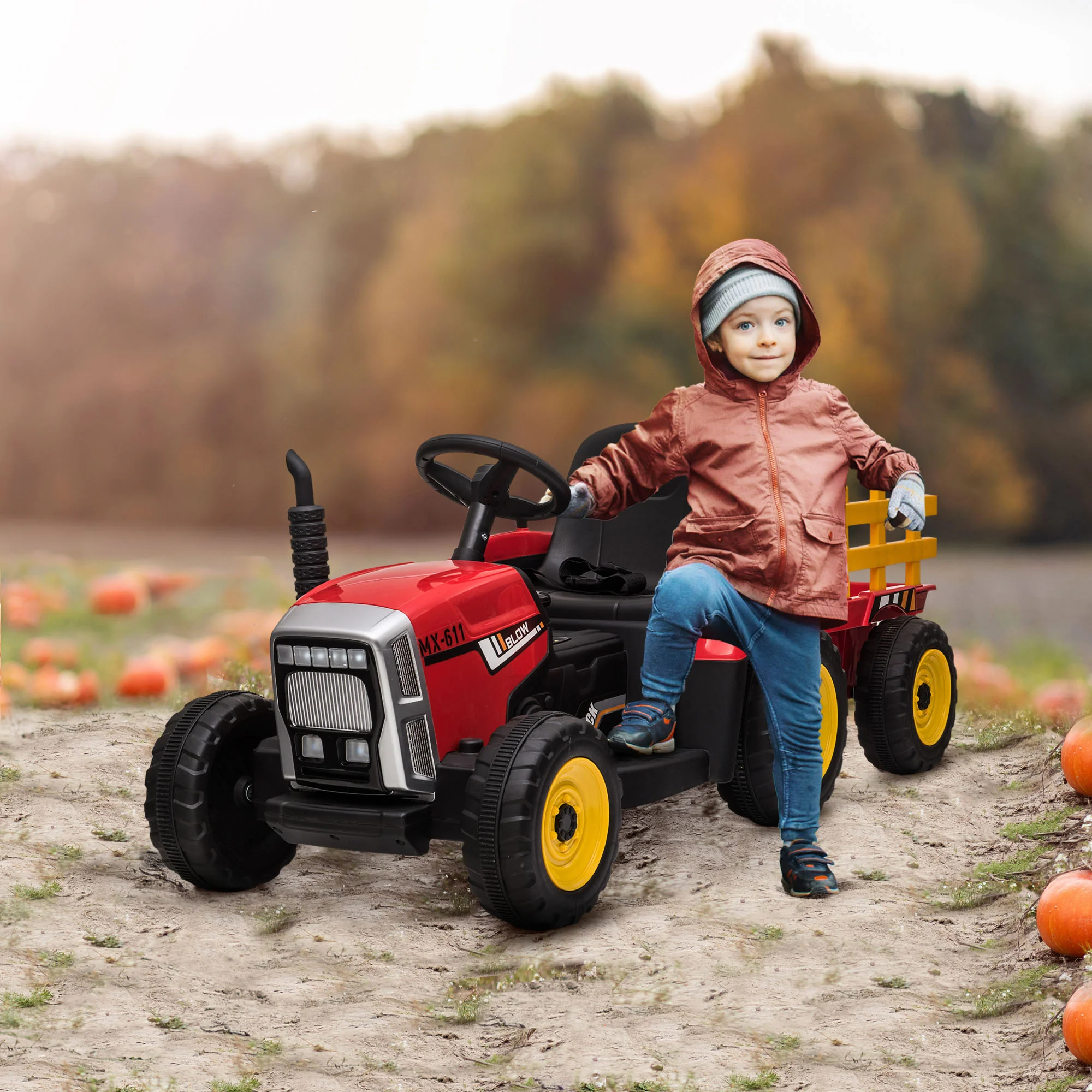 HOMCOM Elektrische kinderauto, kindertractor, inclusief ouderlijke afstandsbediening, maximale snelheid van 6 km/u; Rood + Zwart