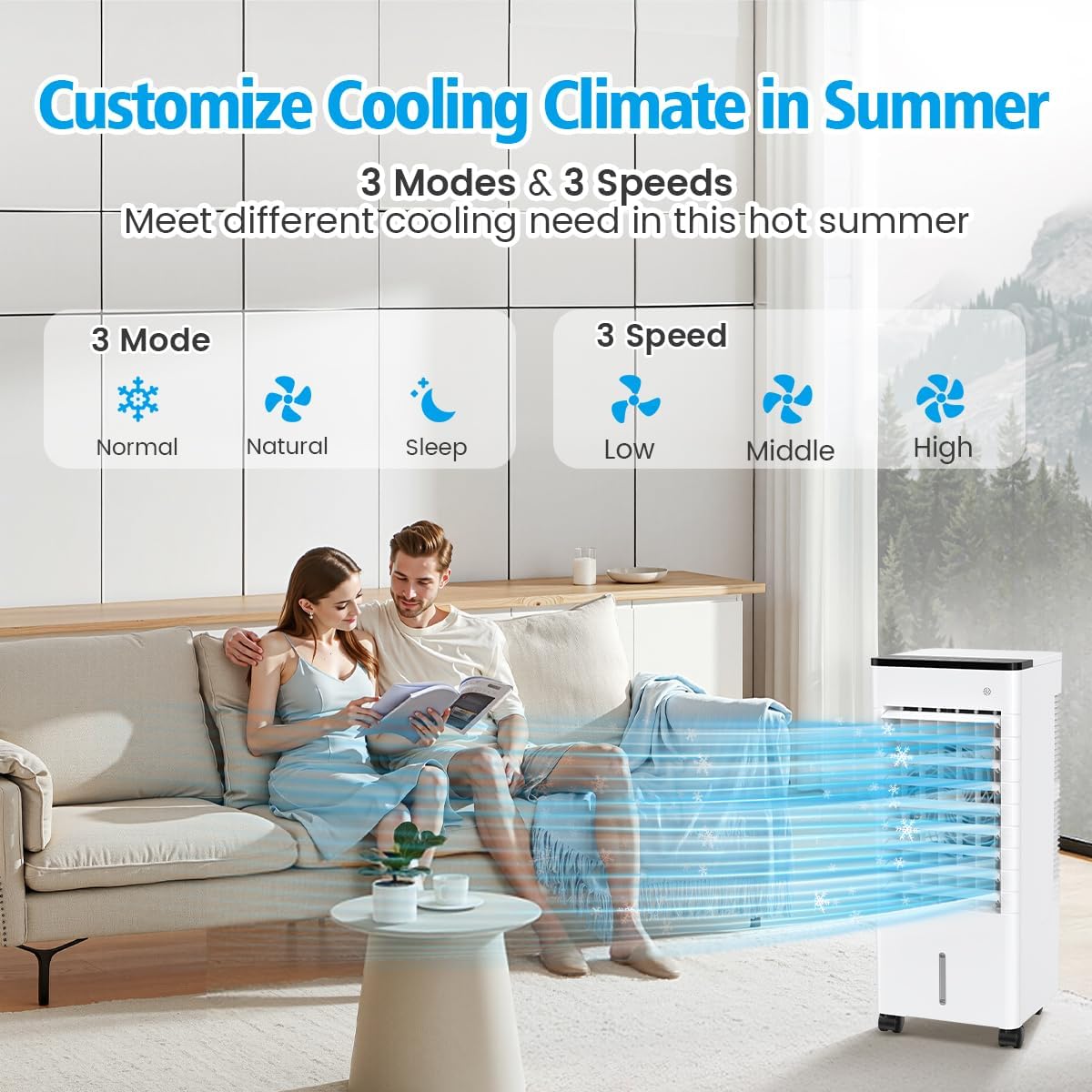 Klimaanlage Mobil, Klimageräte Tragbarer Luftkühler Ventilator mit Wasserkühlung 6L, 15H Timer, 3 Modus Geschwindigkeit, Air Conditioner Klimaanlage Ohne Abluftschlauch für Zuhause Dachgeschoss Büro