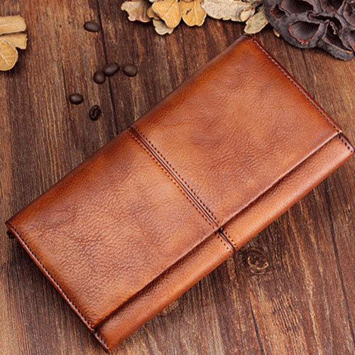 Personalized Wallet Handmade Leather Cool Long Leather Wallet Bifold Clutch Wallet