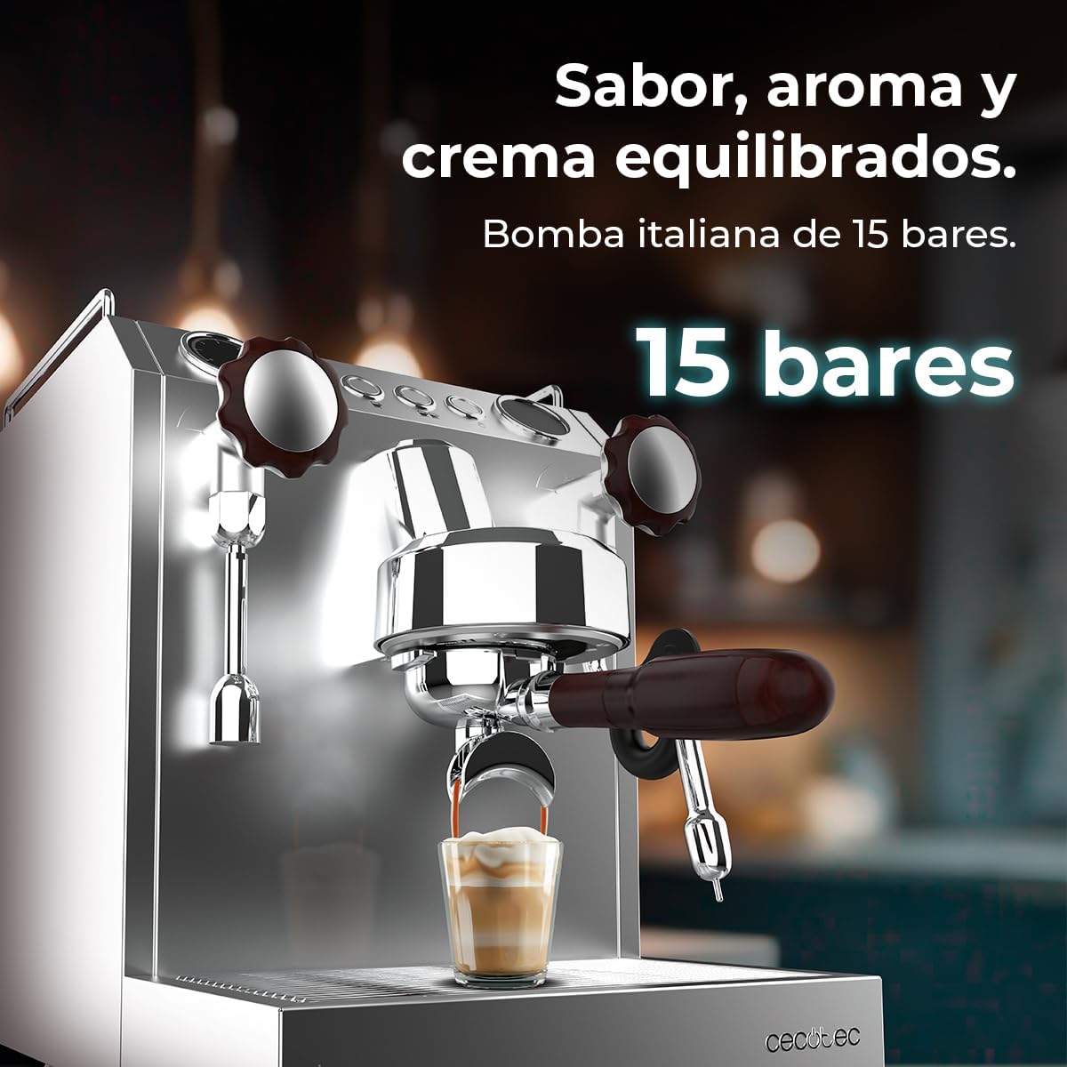 Cecotec Espresso-Kaffeemaschine Barista Baristeo Intima, professionelle Barista-Espressomaschine, Vorbrüh-System, 15 Bar Pumpe, einfaches Befüllen, 1,7L Wassertank und Tassenwärmer