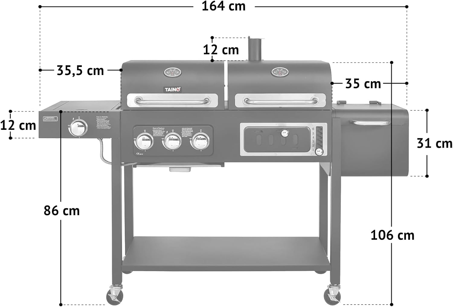 TAINO HERO DUO Gasgrill Holzkohlegrill Smoker Kombigrill Grillwagen 2 in 1 System BBQ Grill Kombistation Gas Kohle schwarz