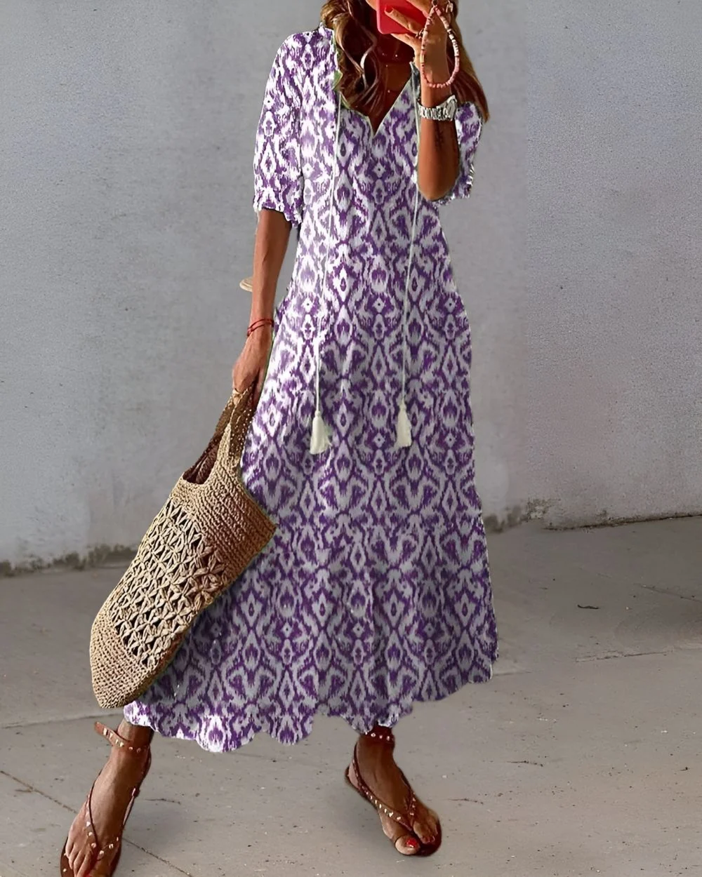 Boho-Maxikleid mit Quasten-Bindeband