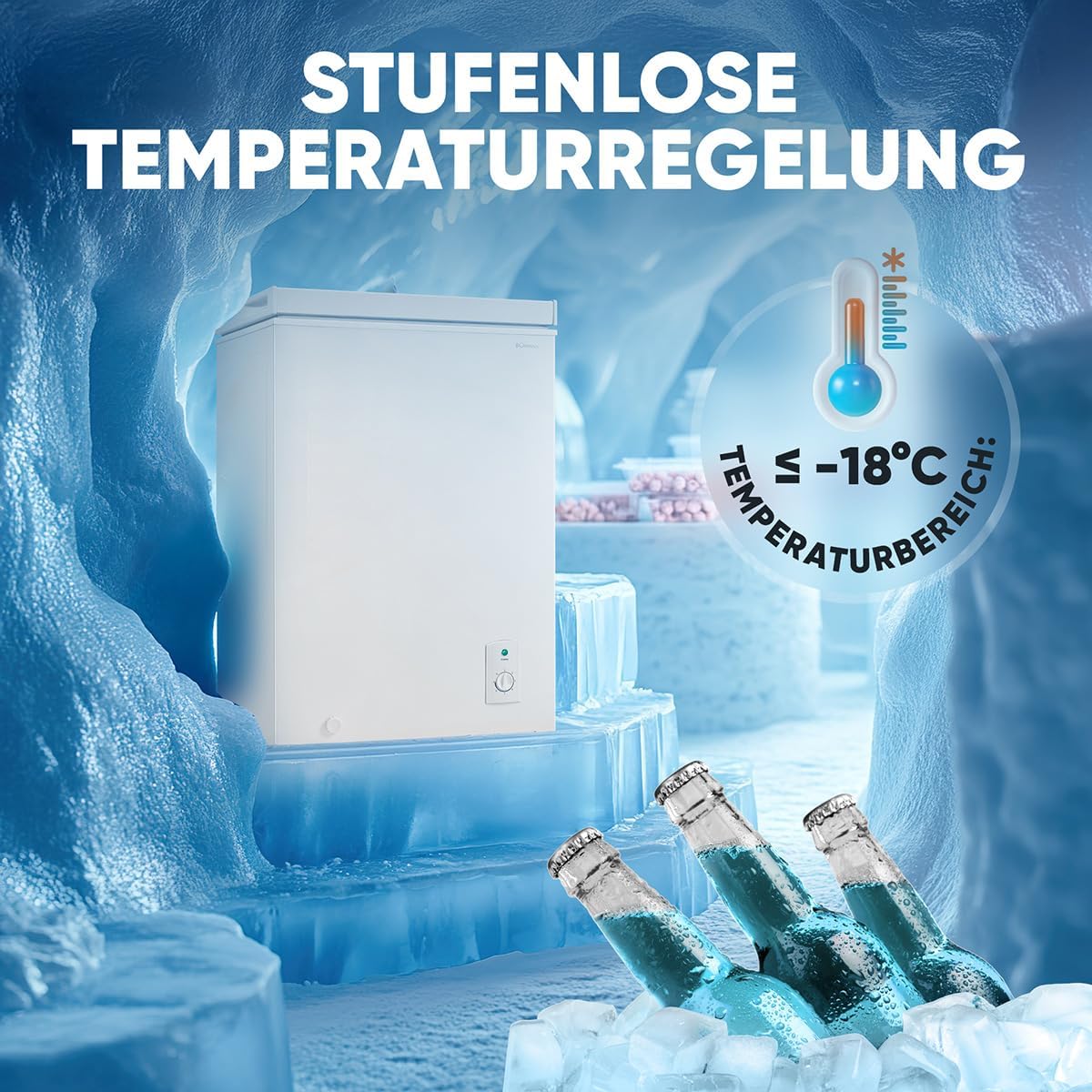 Bomann, 100L Gefriertruhe weiß GT7355 – 4 Sterne, Temperatur ≤ -18°C, Gefriervermögen 4,5 kg/24h, Kontrollleuchte, Temperatureinstellung, abnehmbar, Rollen, ideal für die Familie