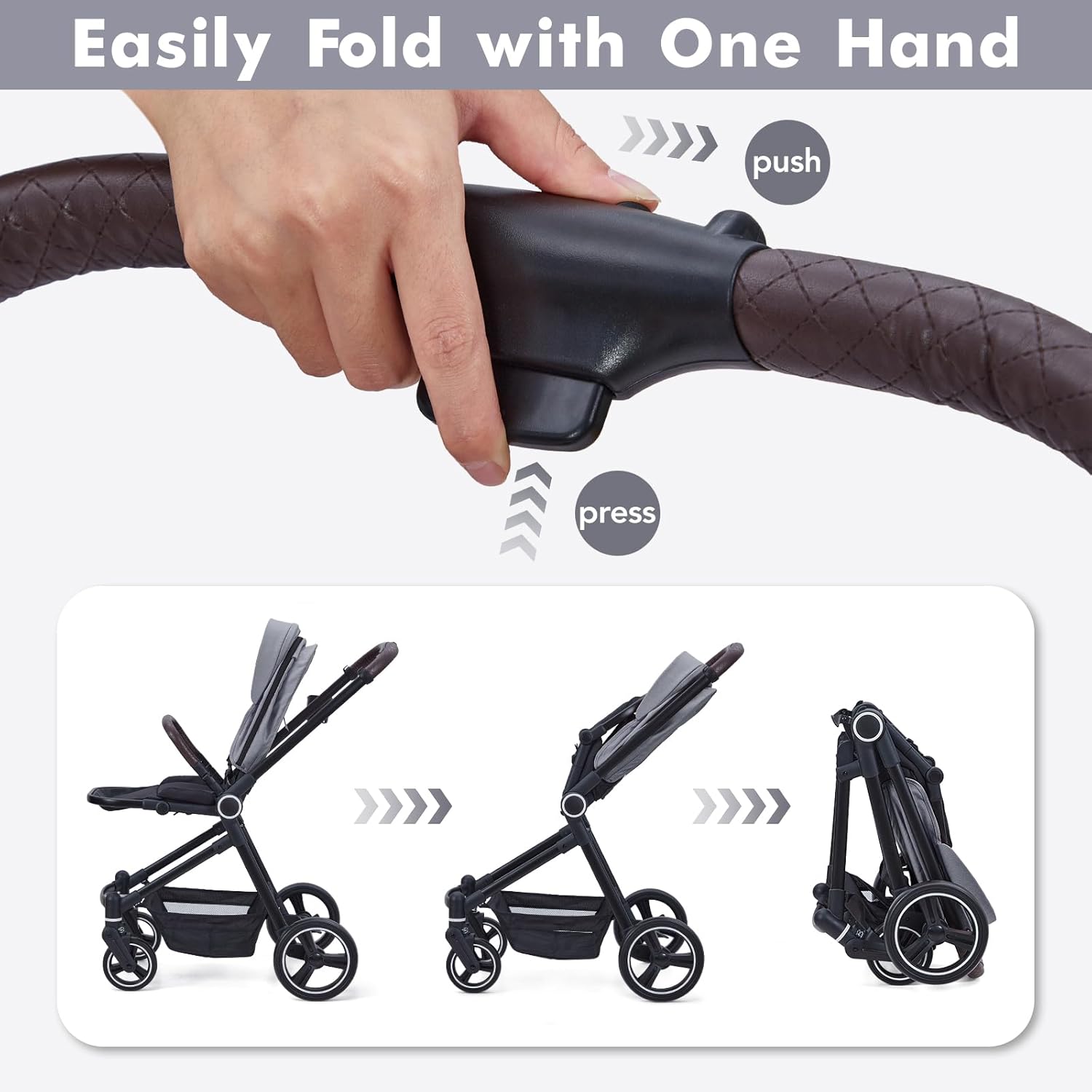 3 in 1 Kinderwagen Set mit umkehrbarem Sport-Sitz, Babywanne & Buggy – Ein-Klick-Zusammenklappbar, Leicht & Tragbar mit Großem Regenschutz
