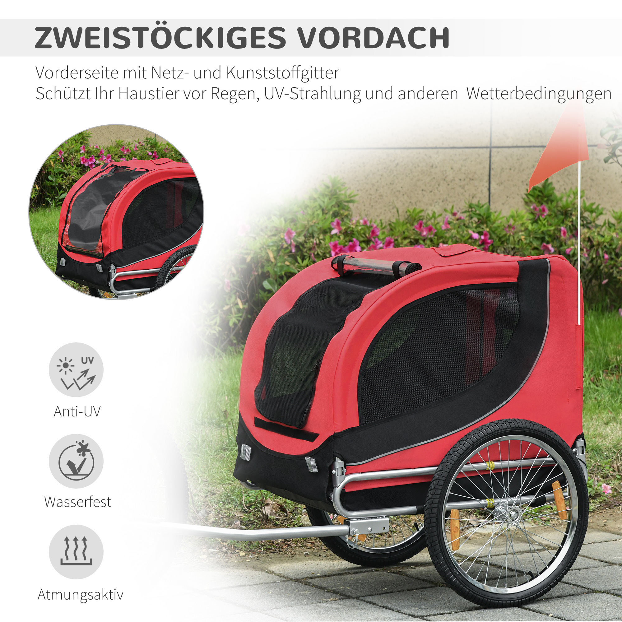 Hondenaanhanger fietskar hondenfietskar rood/zwart