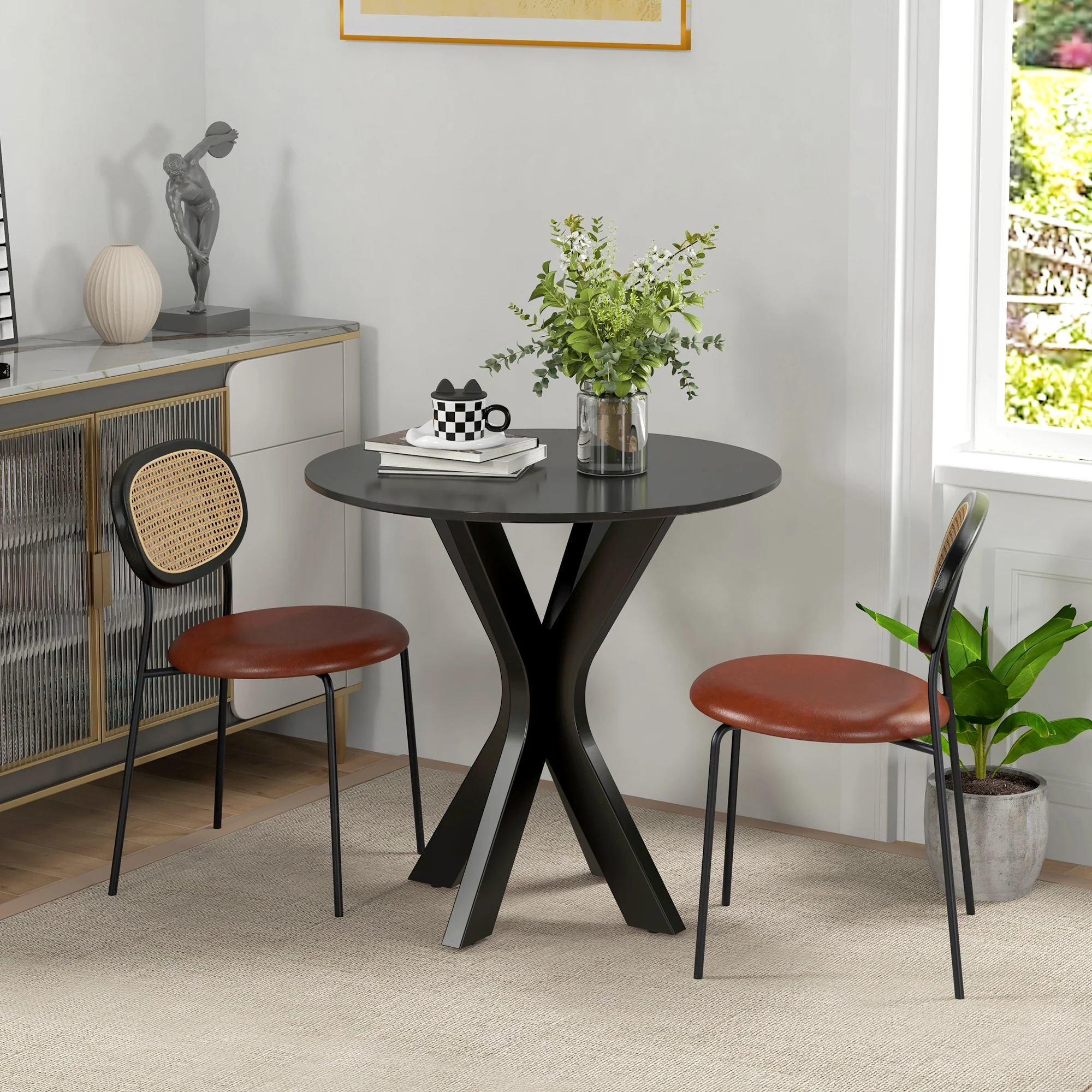 HOMCOM Ronde Eettafel Keukentafel, Modern Ontwerp, 78 cm x 78 cm x 75 cm, Zwart