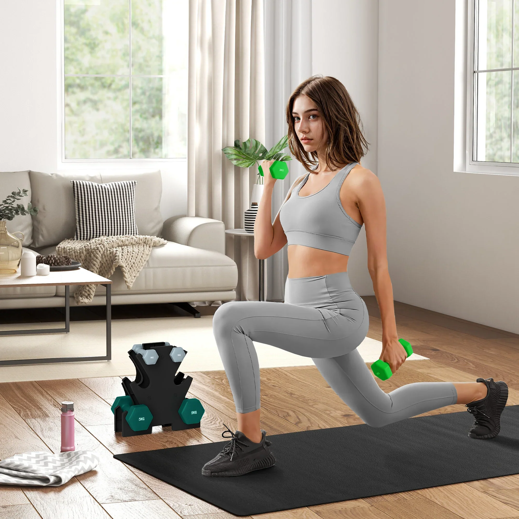 SPORTNOW Halterset 6-delig met halterrek �C 1 kg tot 5 kg