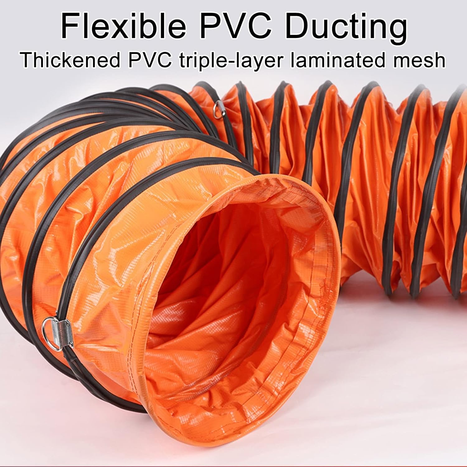 Flexible PVC-Rohrleitungen, Flexibler PVC-Luftschlauch for Lüftungskanäle, Stahldraht verstärkt, Orange/Gelb, mehrere Größen, 2 Stück Schlauchschellen(500mmx5m)