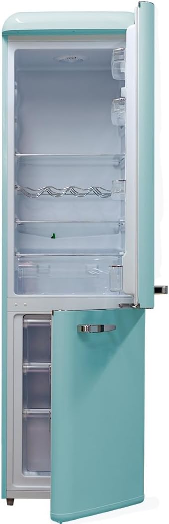 PYRAMIDEA Réfrigérateur Combiné Vintage Rétro Mambo Couleur Bleu clair Capacité 300 Bruts (nets 187 L Frigo + 57 L Freezer) Mambo309LB