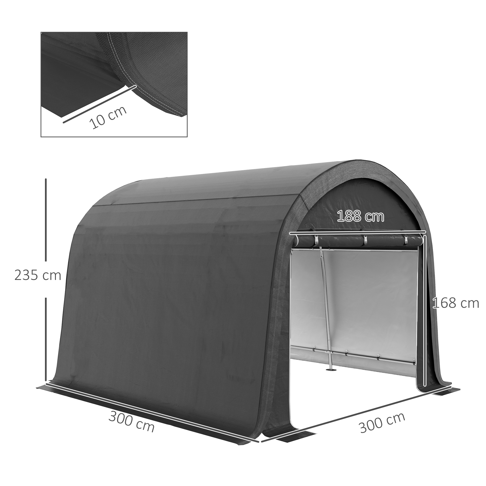 Outsunny Opslagtent met stevig stalen frame, grote deuren, 3x3m, Grijs