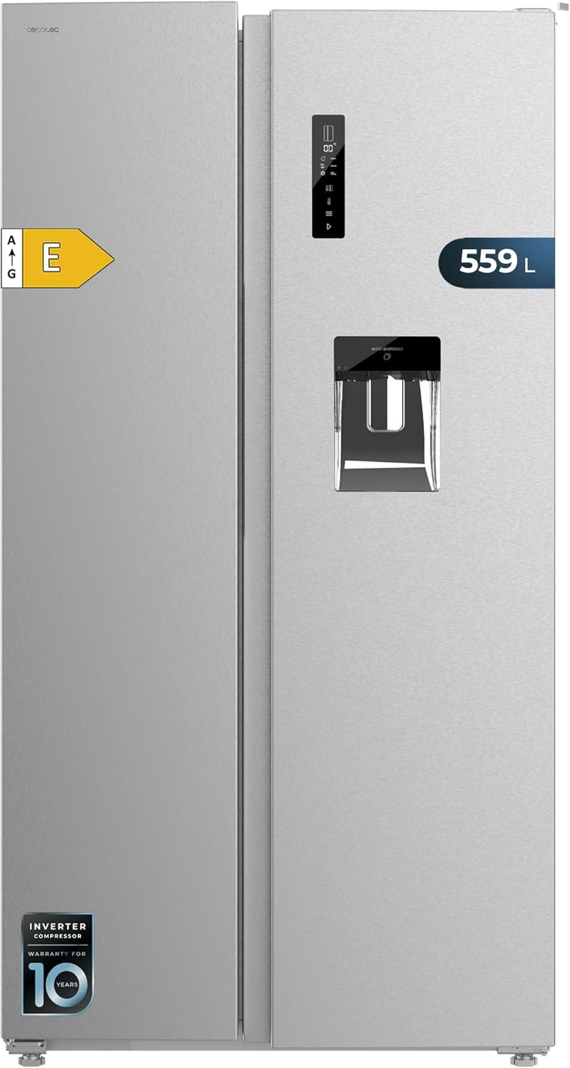 Cecotec Réfrigérateur Américain Bolero CoolMarket SBS 559 Inox E, 559 L, 177 cm x 90 cm, Classe E, Système Multi Air Flow, Total No Frost, Moteur Inverter Plus, Fast Cooling, Mode Eco, Alarme de Porte