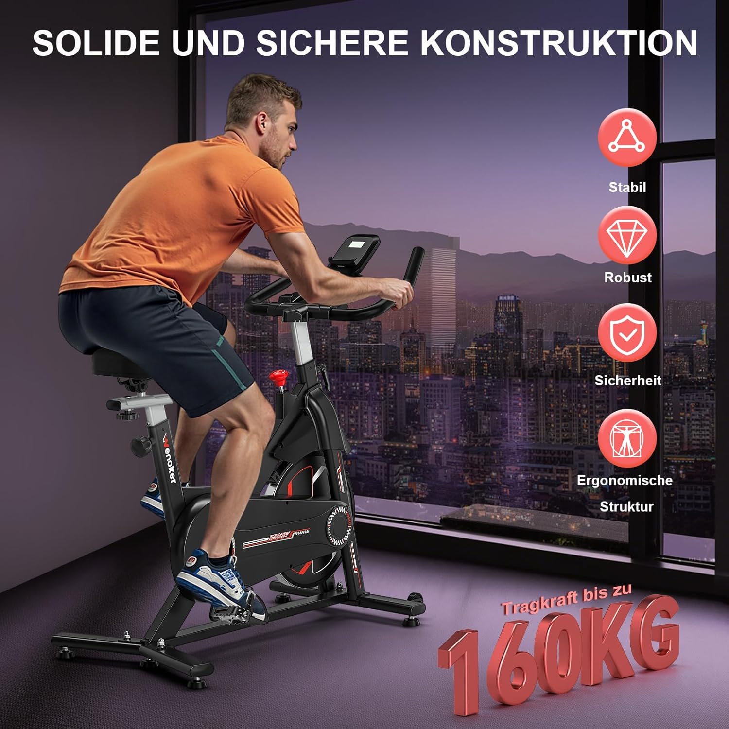 [2025 Aktualisierte] Wenoker Heimtrainer, Magnetwiderstand Stationäres Fahrrad für Zuhause, Indoor Bike mit Flüsterleise, Schweres Schwungrad und Verbesserter LCD-Monitor, Bis 160KG