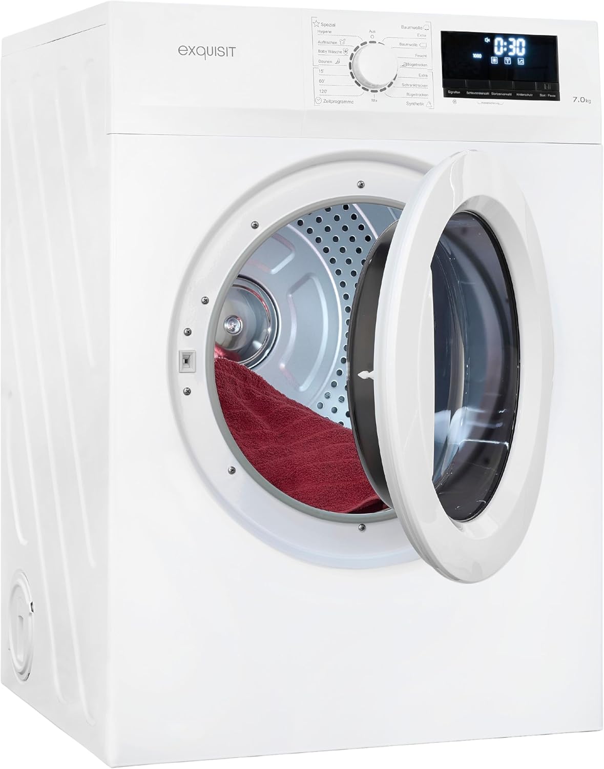 Exquisit Wäschetrockner 7kg, Trockner, Startzeitvorwahl, Knitterschutz, Ablufttrockner, 15 Programme, Kindersicherung, Energieklasse G, TAE70-70 weiss