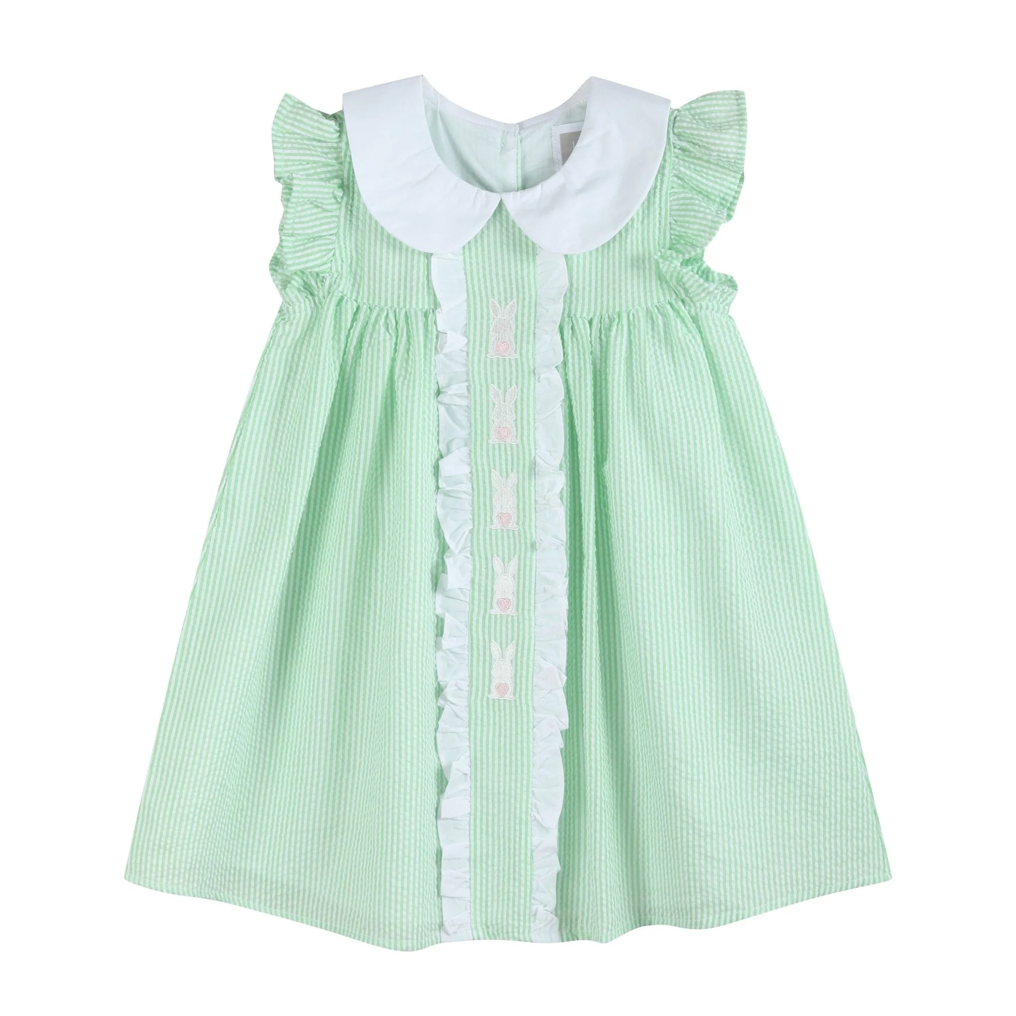 Green Seersucker Bunny Ruffle Dress
