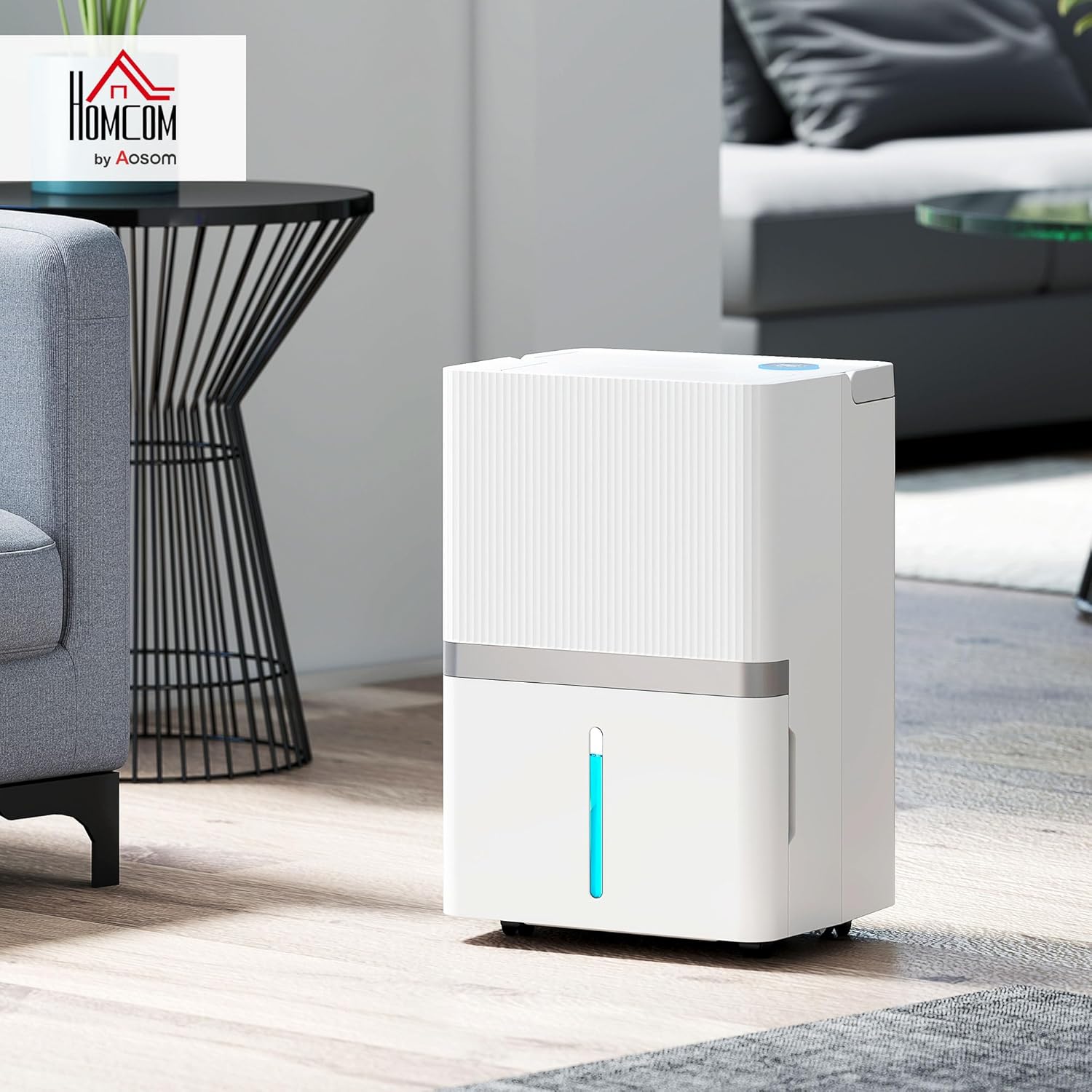 HOMCOM Deshumidificador 35L/Día, Deshumidificador de Humedad, para 40-90 ㎡, Luz Indicador de Humedad, Depósito 5,5 Litros, Drenaje Continuo, Temporizador 24H, Pantalla LED, Secado Ropa, Blanco
