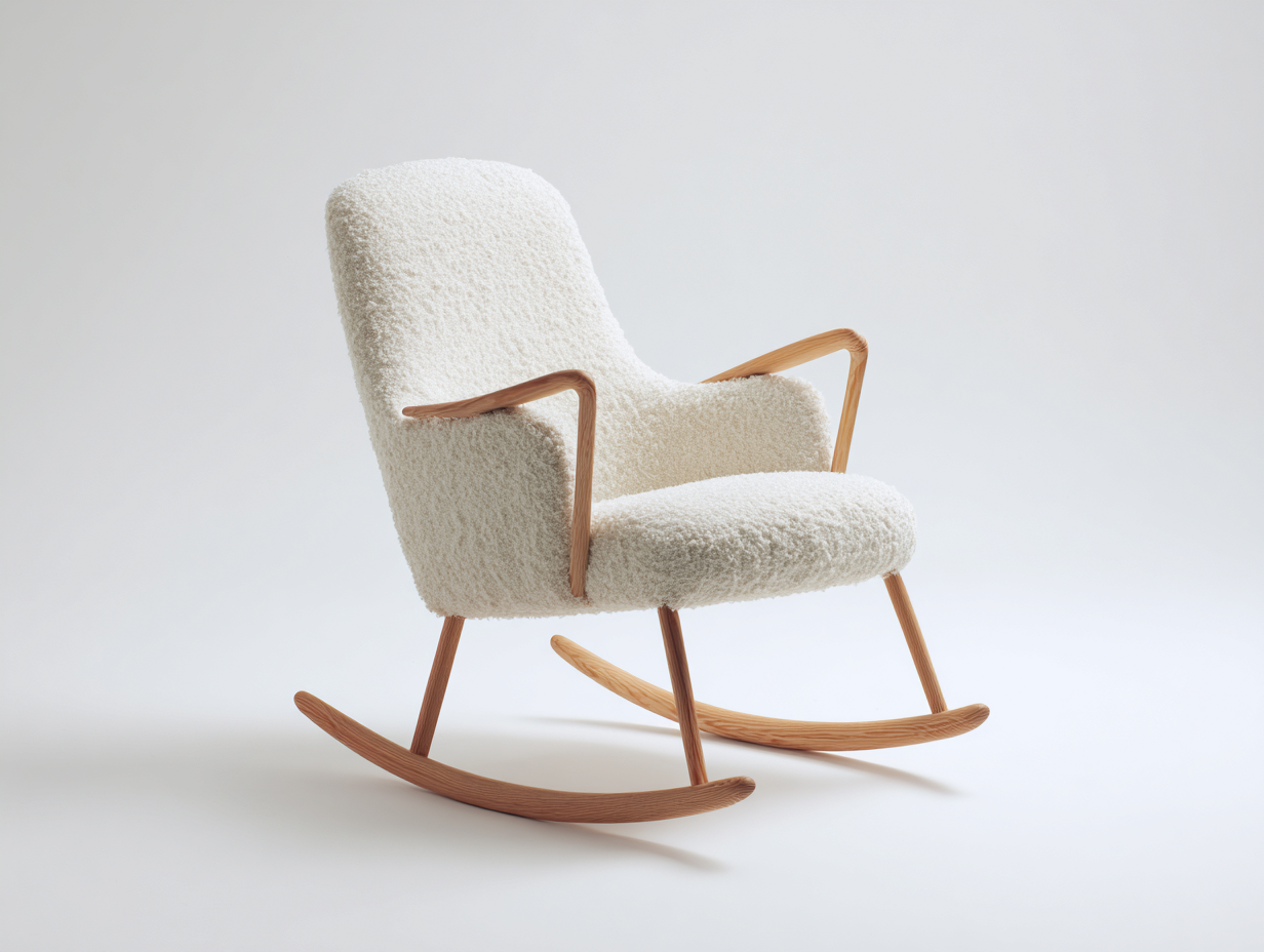 Schaukelstuhl Bouclé Stoff Holz 84x90x98 cm - Cremeweiß - modernes Design - für Wohnzimmer